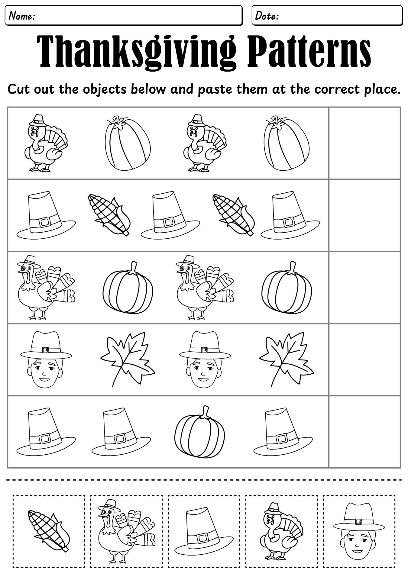 Preschool Thanksgiving Pattern Worksheets