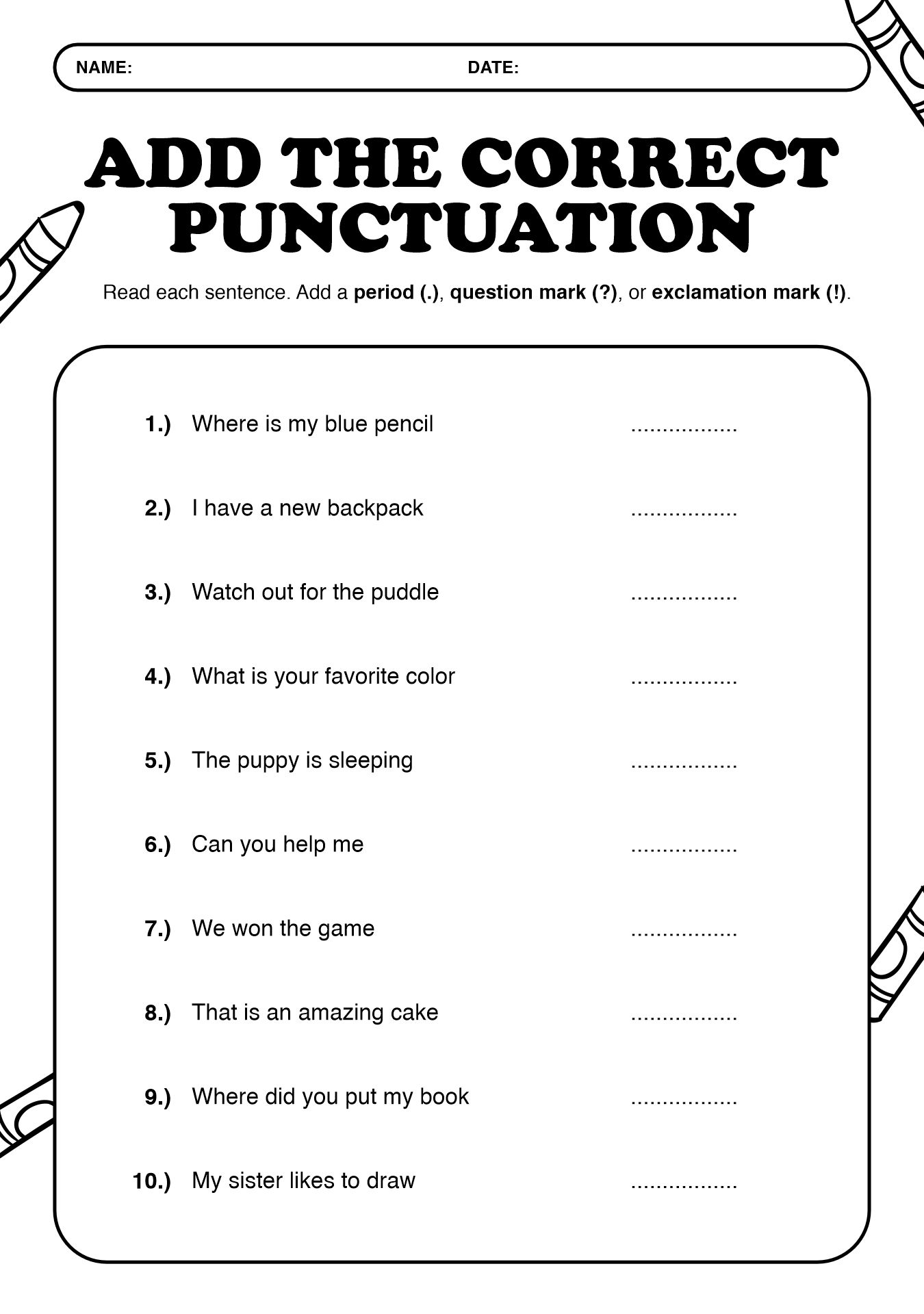Printable 2nd Grade Punctuation Practice Worksheets