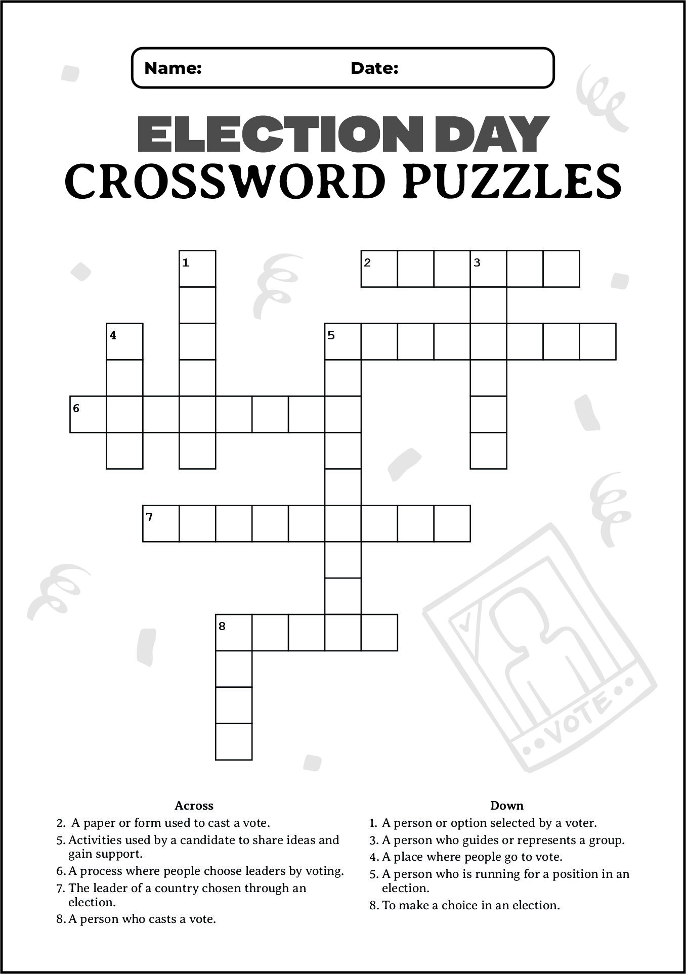 Printable Election Day Crossword Puzzles for Kids