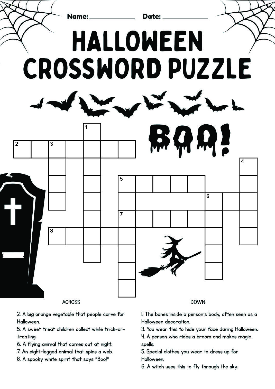 Printable Halloween Crossword Puzzles for 3rd Grade