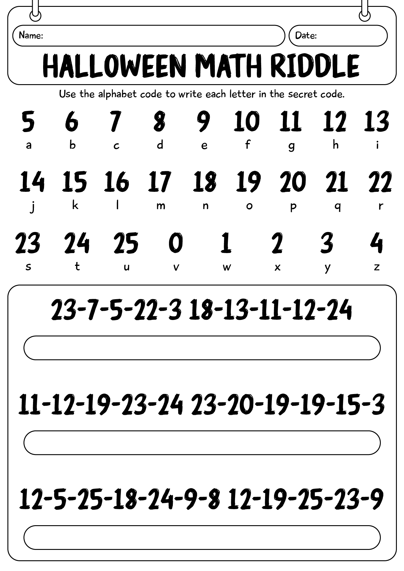 Printable Halloween Math Riddle Worksheets For Kids