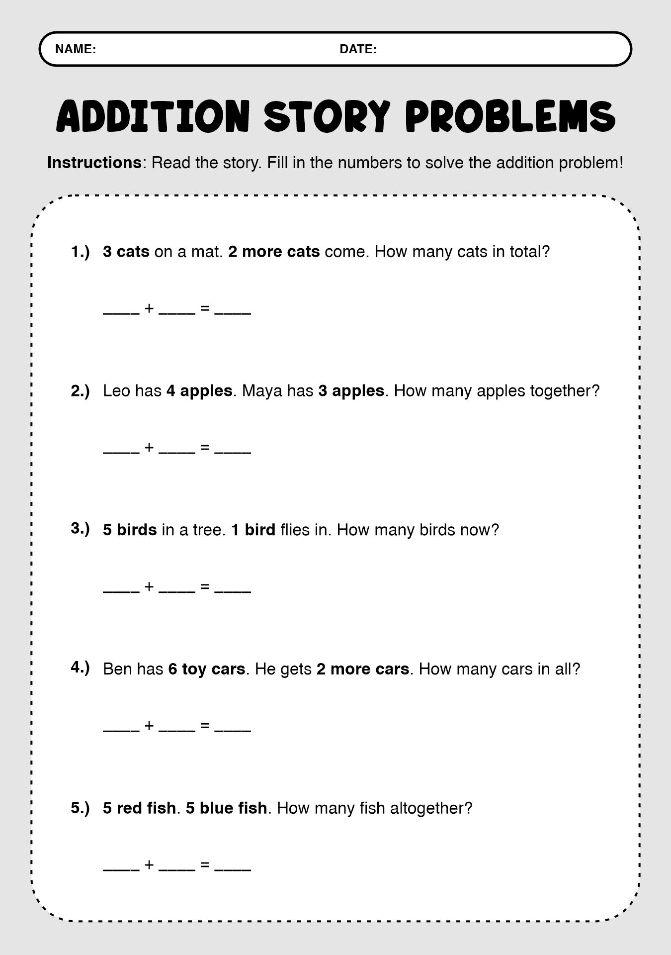 Printable Kindergarten Addition Practice Sheets