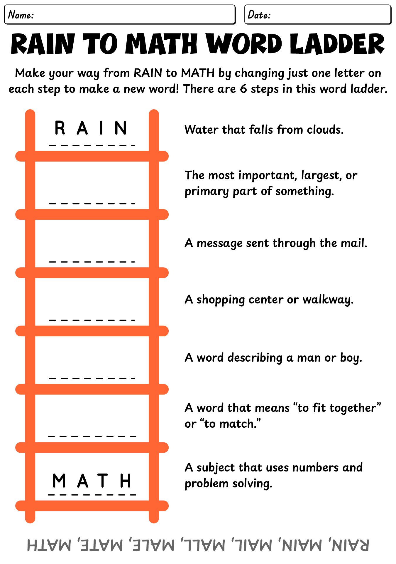 Printable Word Ladder Worksheets for Kids