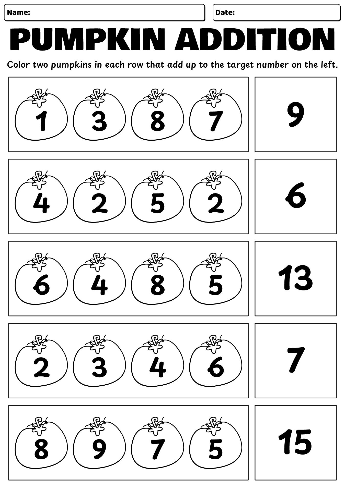 Pumpkin Addition Practice for 2nd Grade