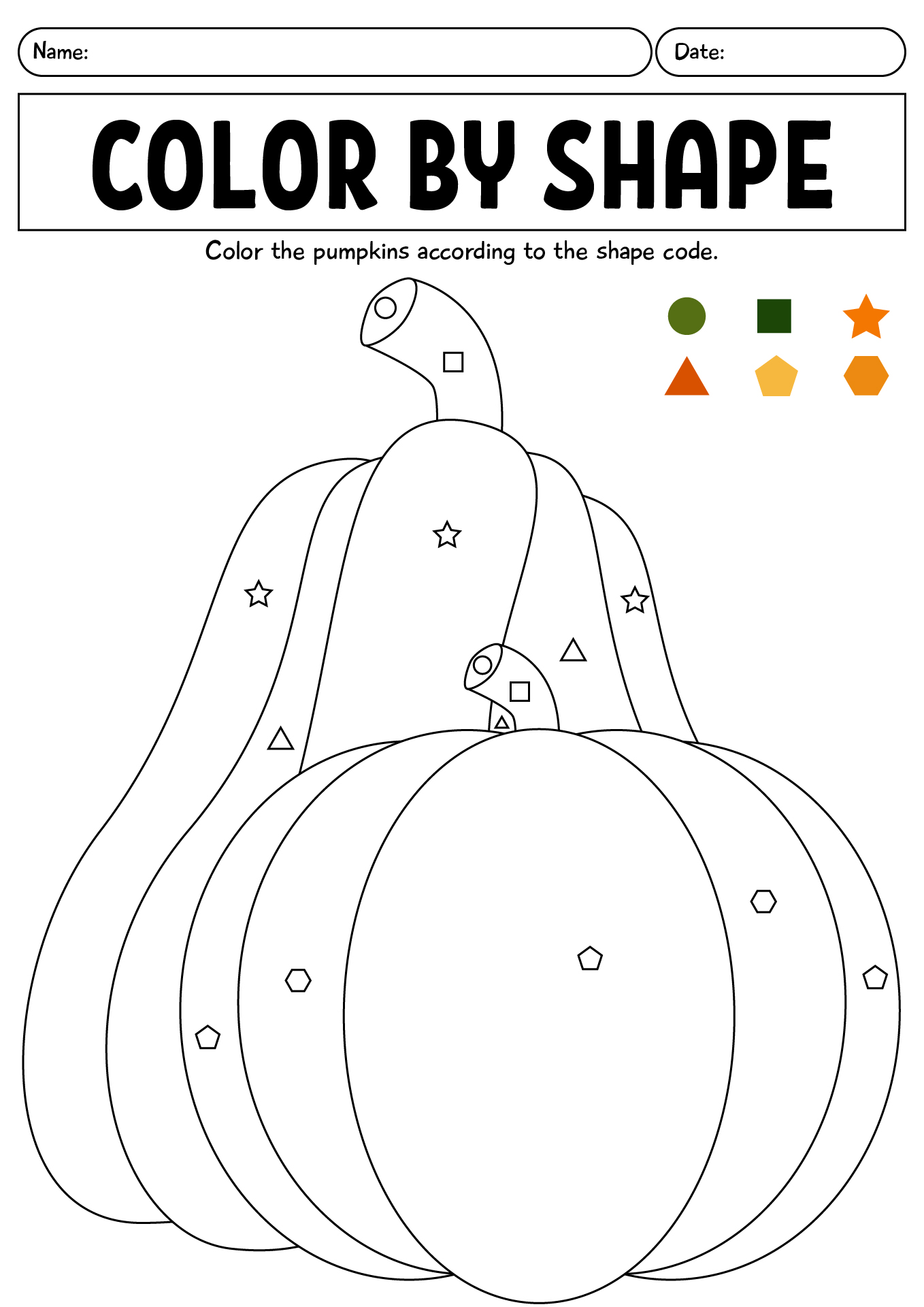 Pumpkin Color By Shape Worksheets