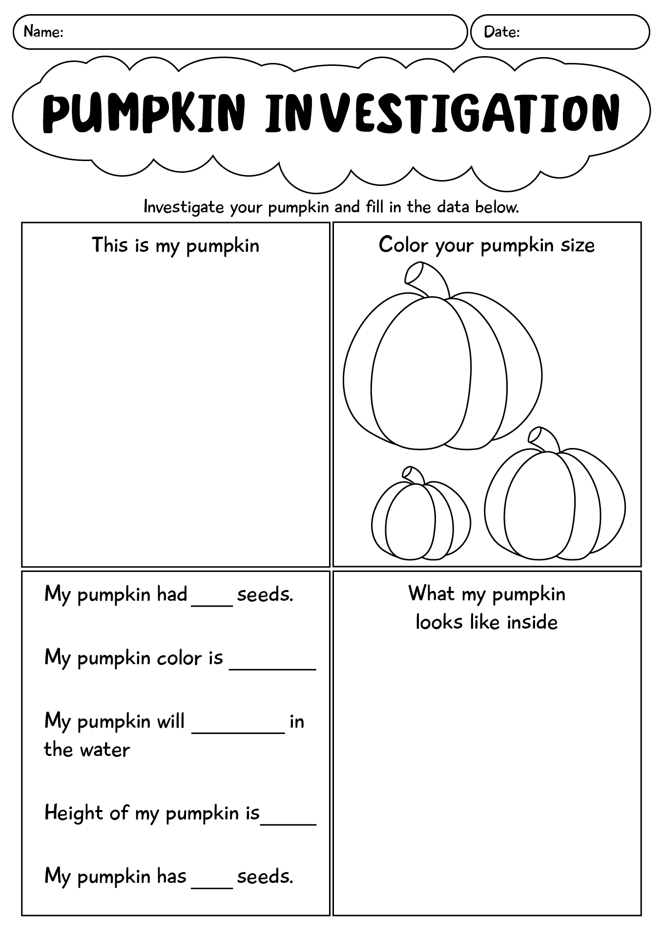Pumpkin Investigation Worksheet For 2nd Grade
