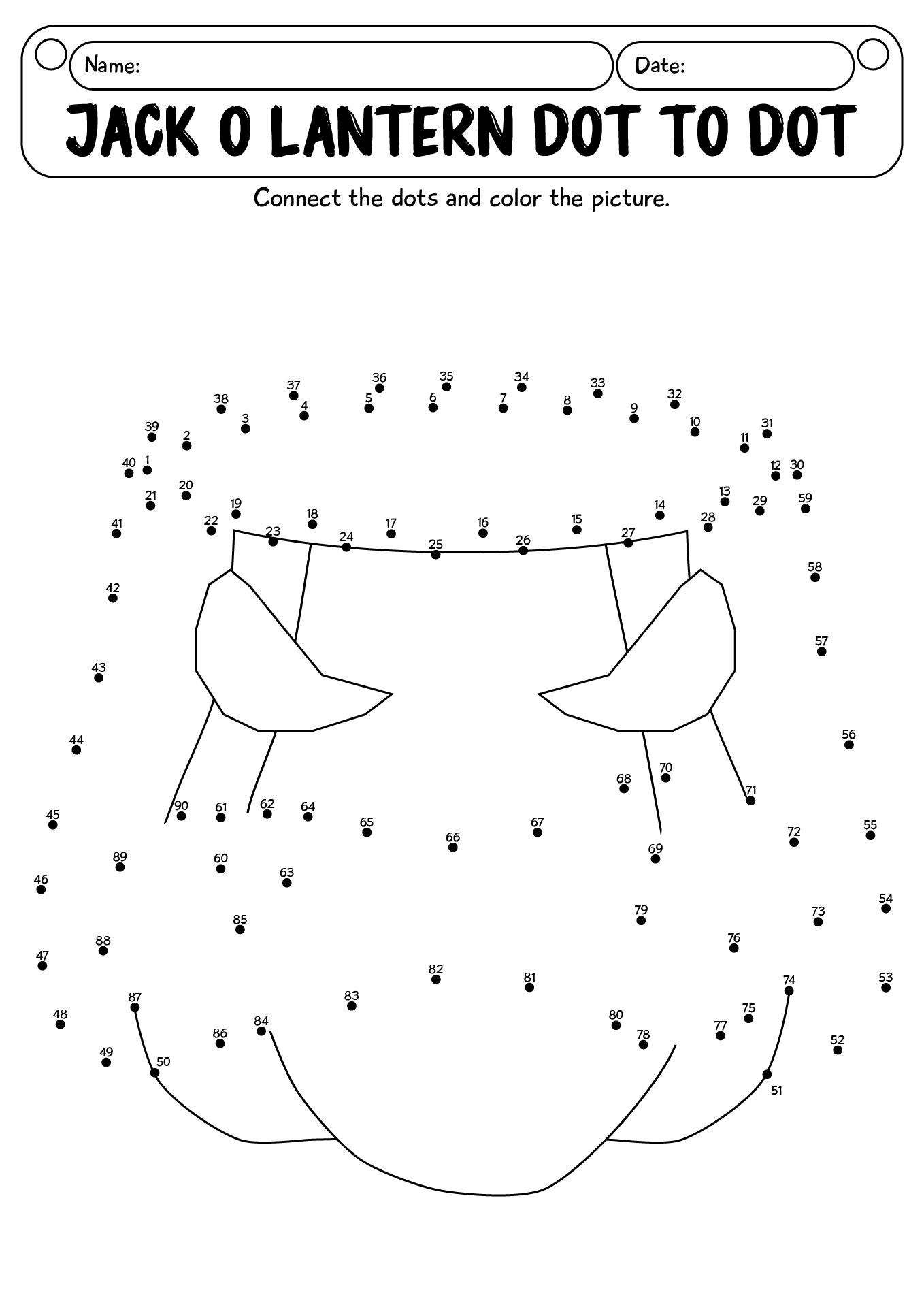 Pumpkin Jack O Lantern Dot To Dot Worksheet