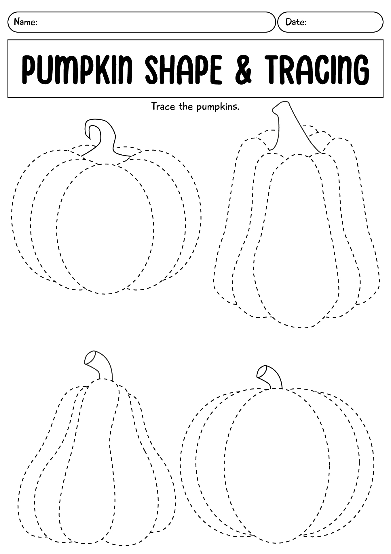 Pumpkin Shape And Tracing Worksheet