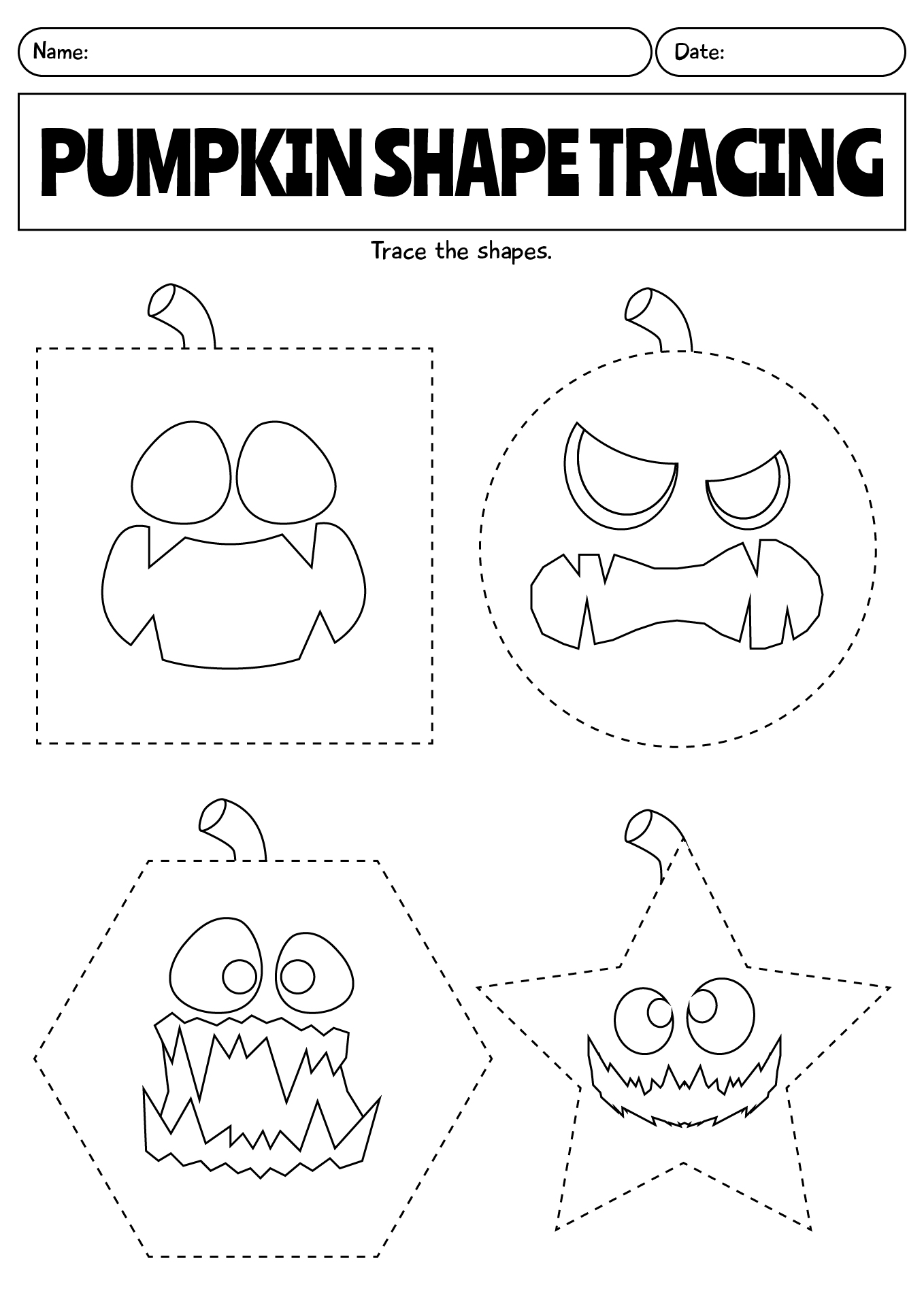 Pumpkin Shape Tracing Worksheet