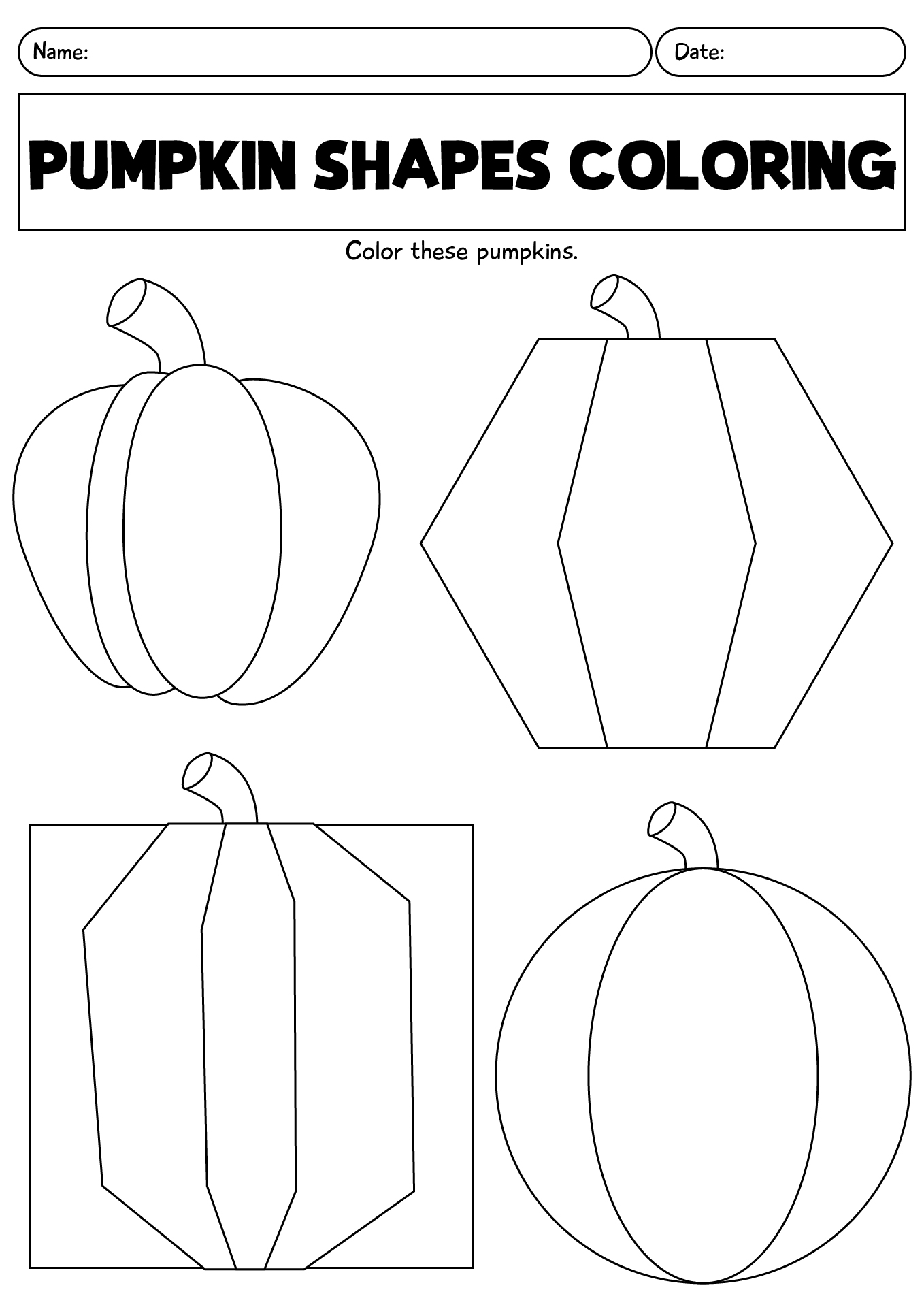 Pumpkin Shapes Coloring Worksheet