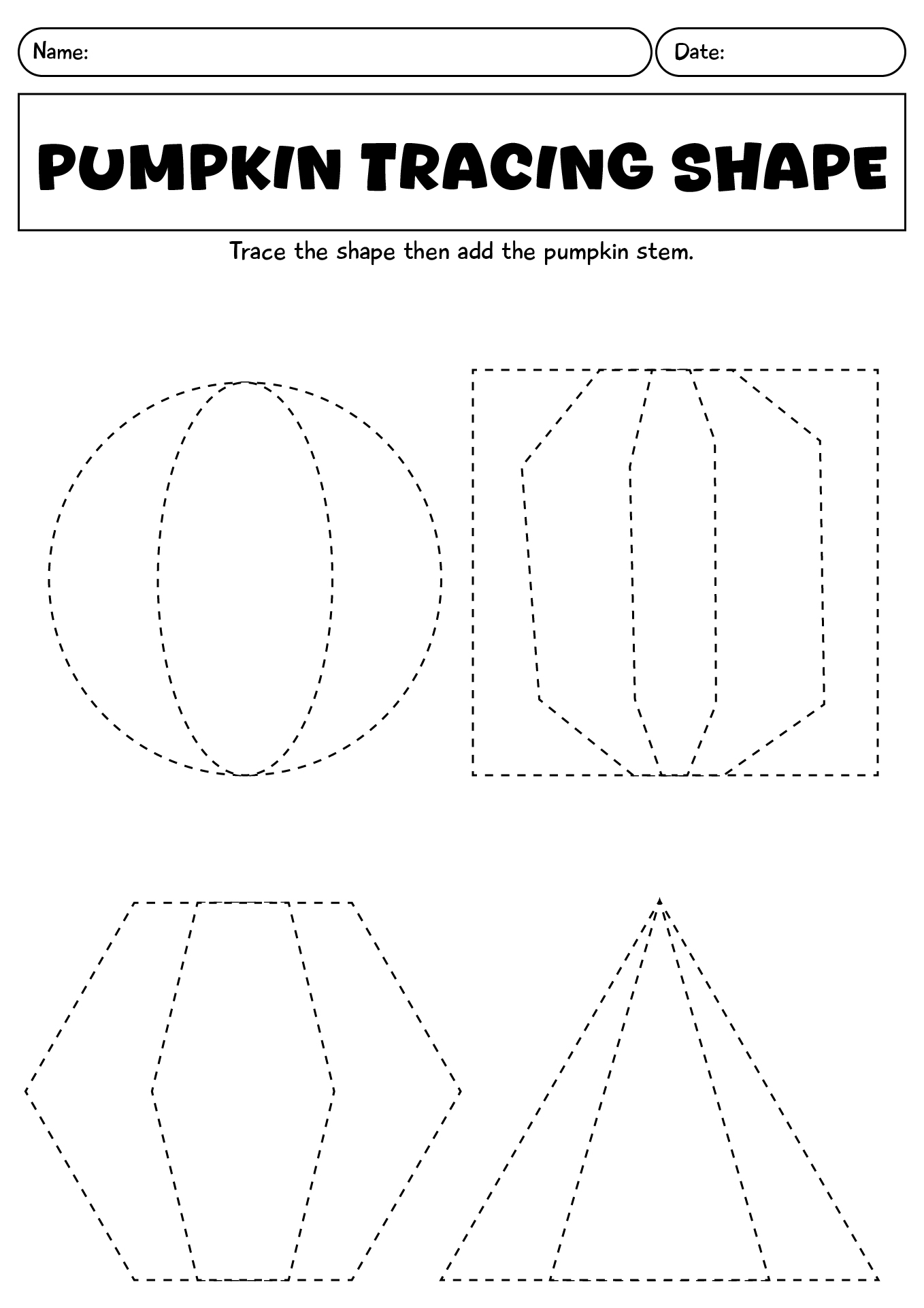 Pumpkin Tracing Shape Worksheet