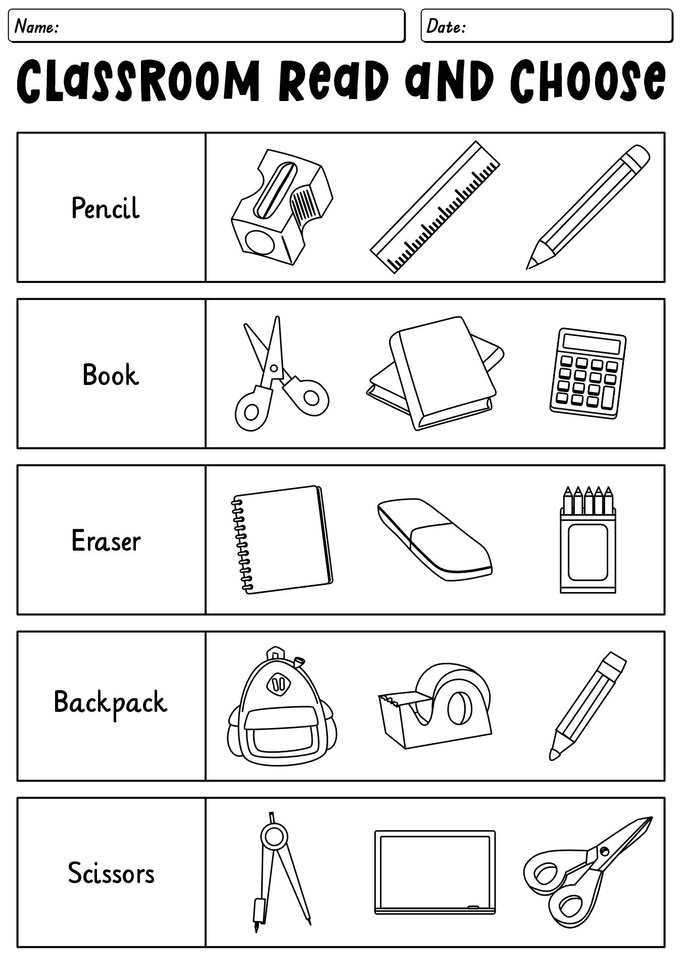 Read And Choose Worksheet For Kindergarten