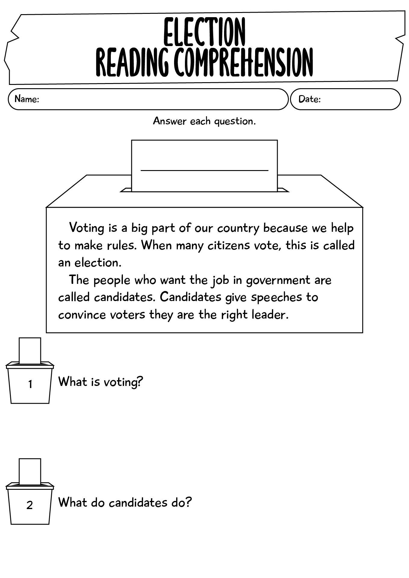 Reading Comprehension Worksheet About Election