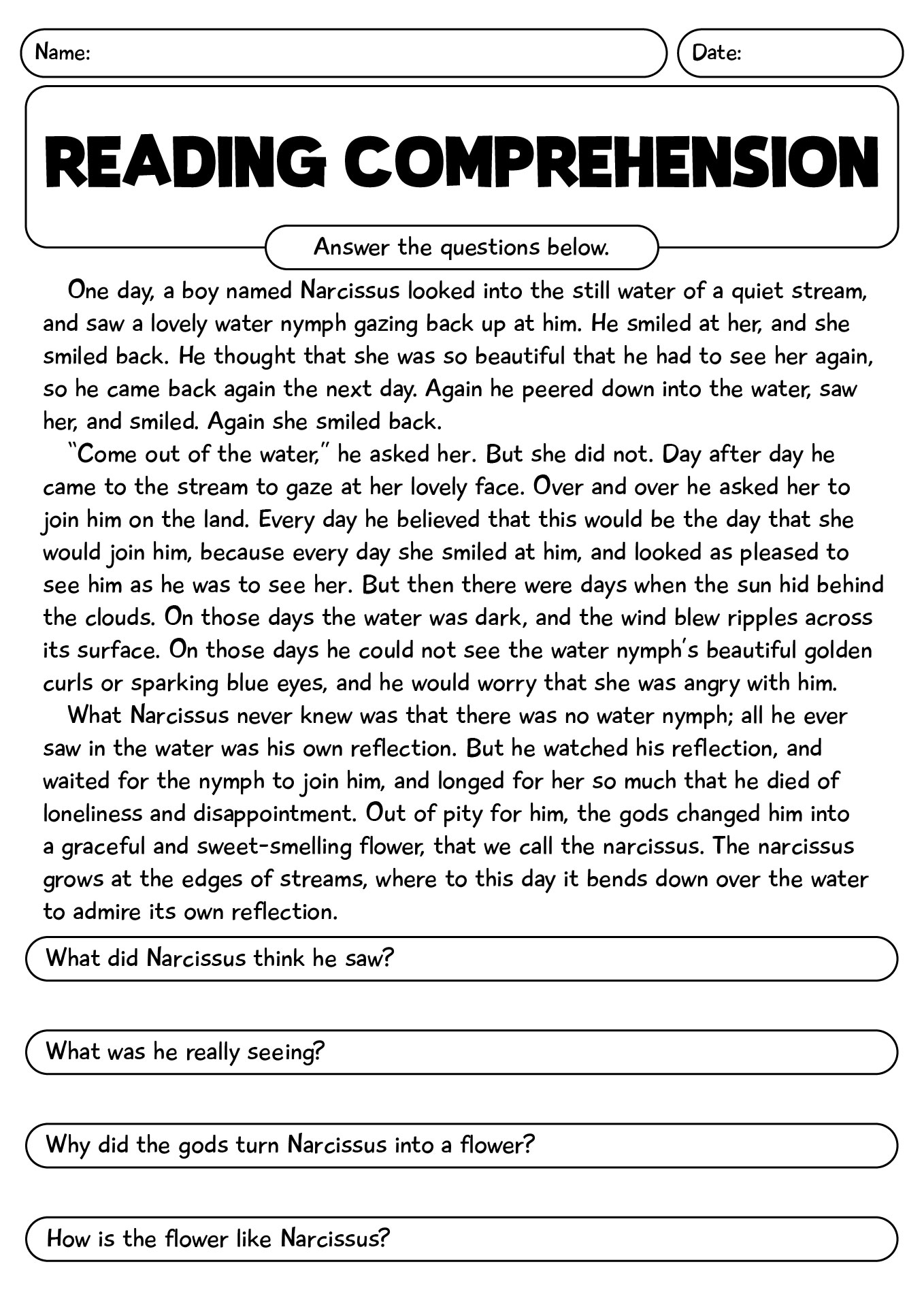 Reading Comprehension Worksheets 4th Grade