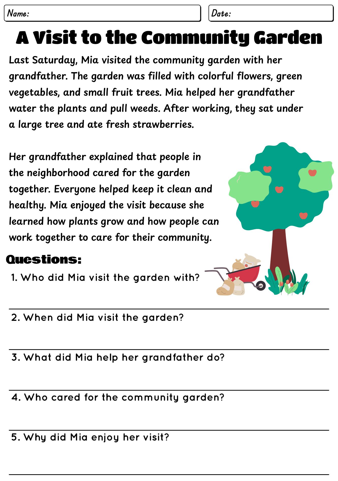 Reading Passage And Questions Worksheet