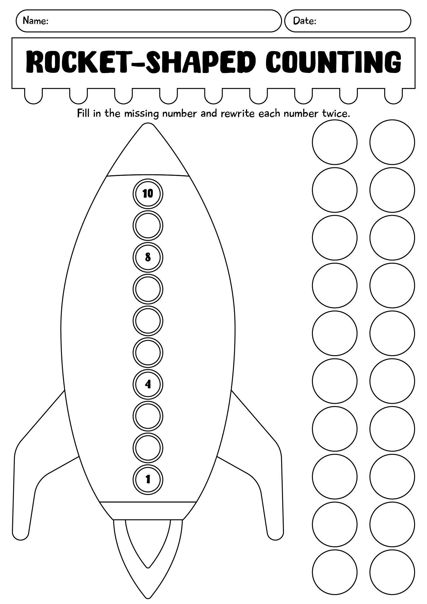 Rocket-Shaped Counting Worksheet