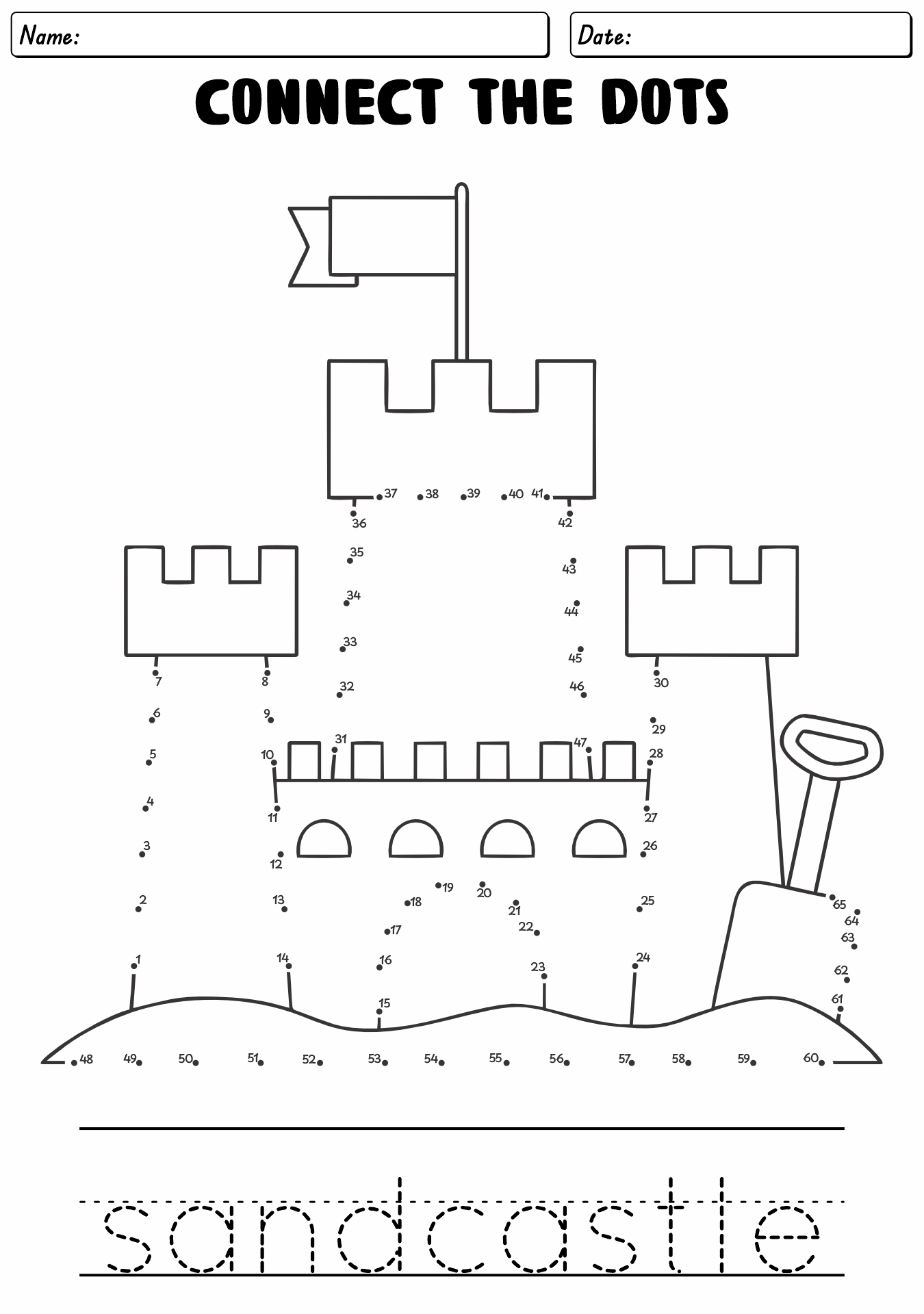Sandcastle Dot To Dot Worksheet