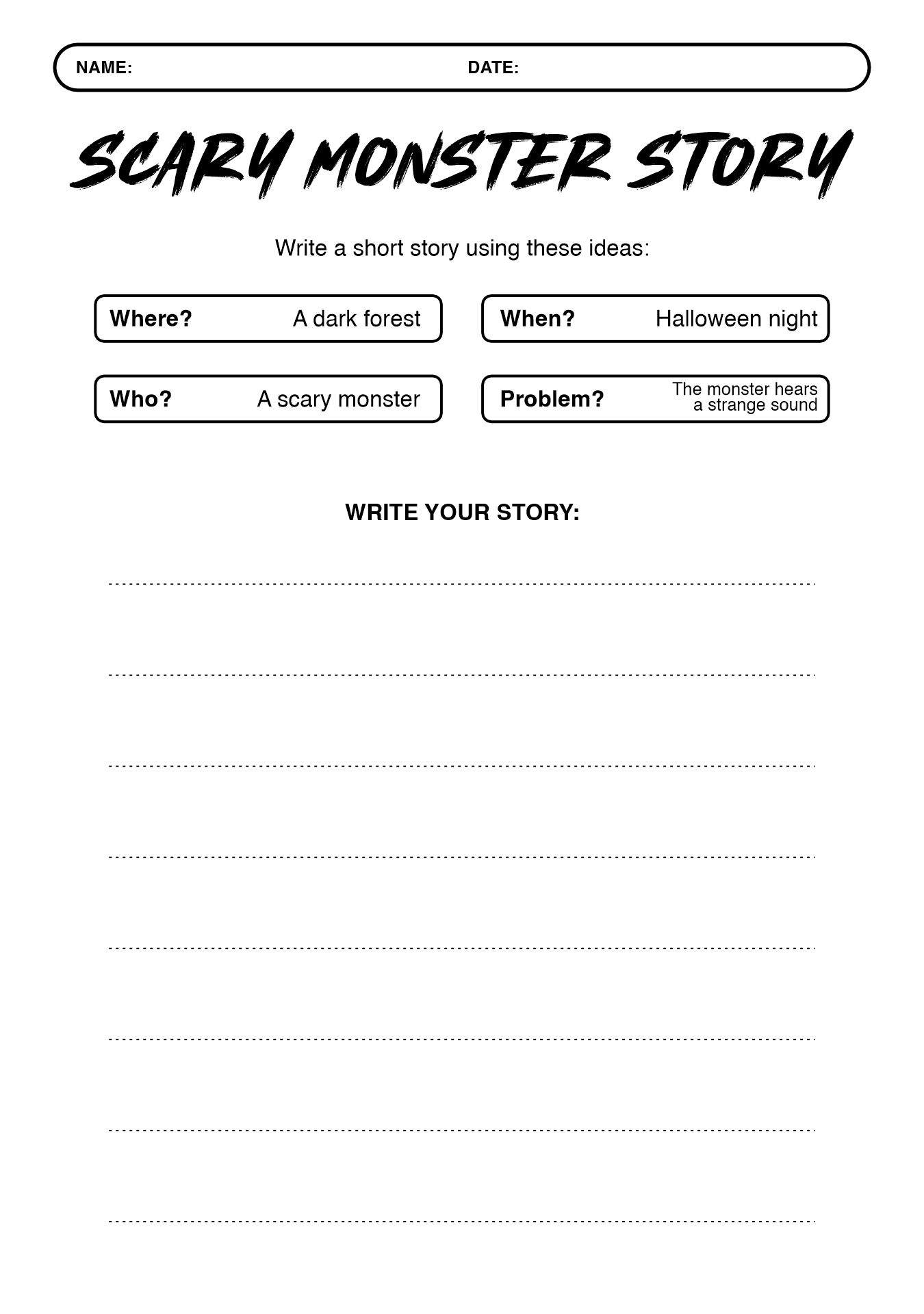 Scary Monster Halloween Writing Tasks