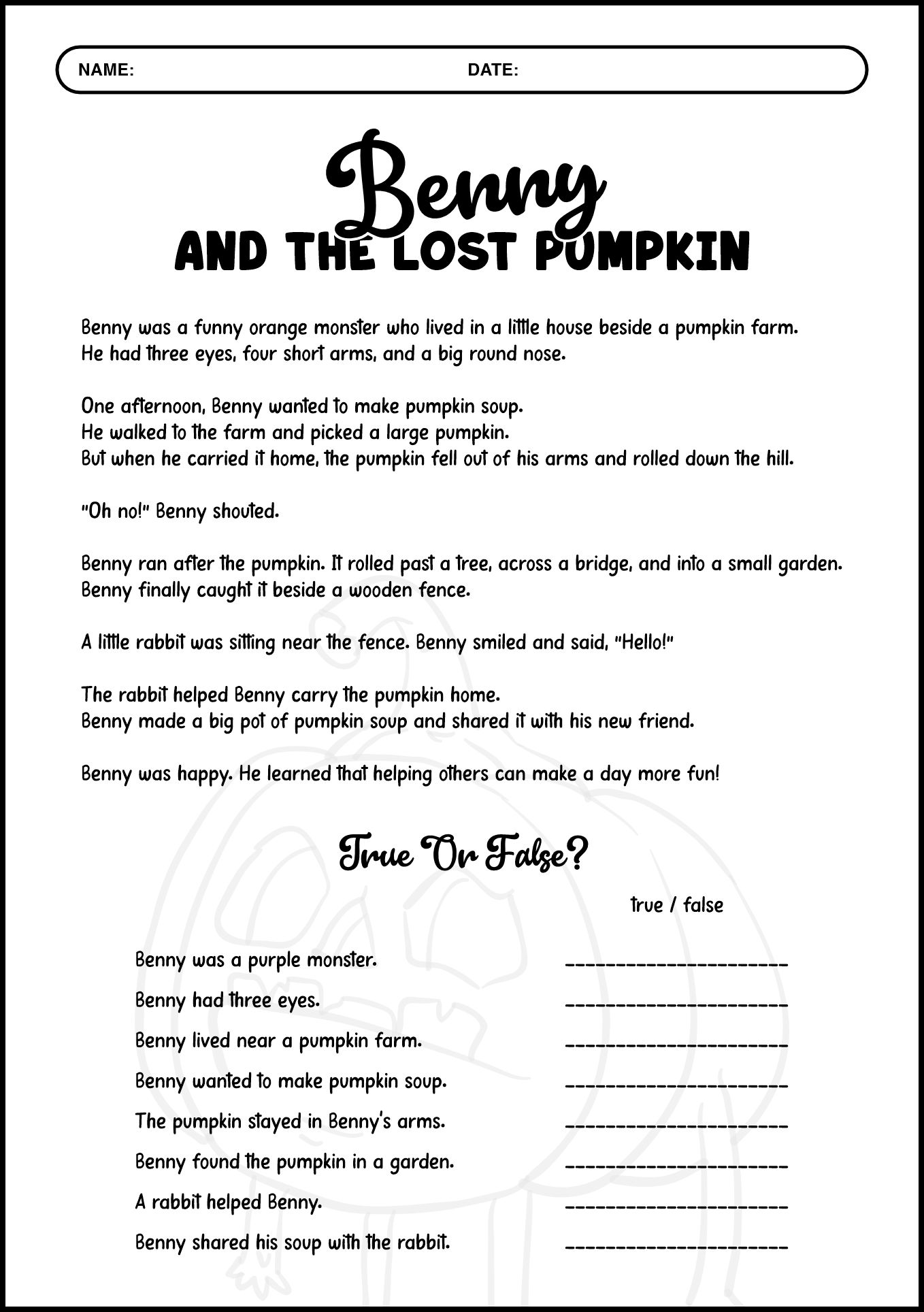 Second Grade Monster Story Worksheets