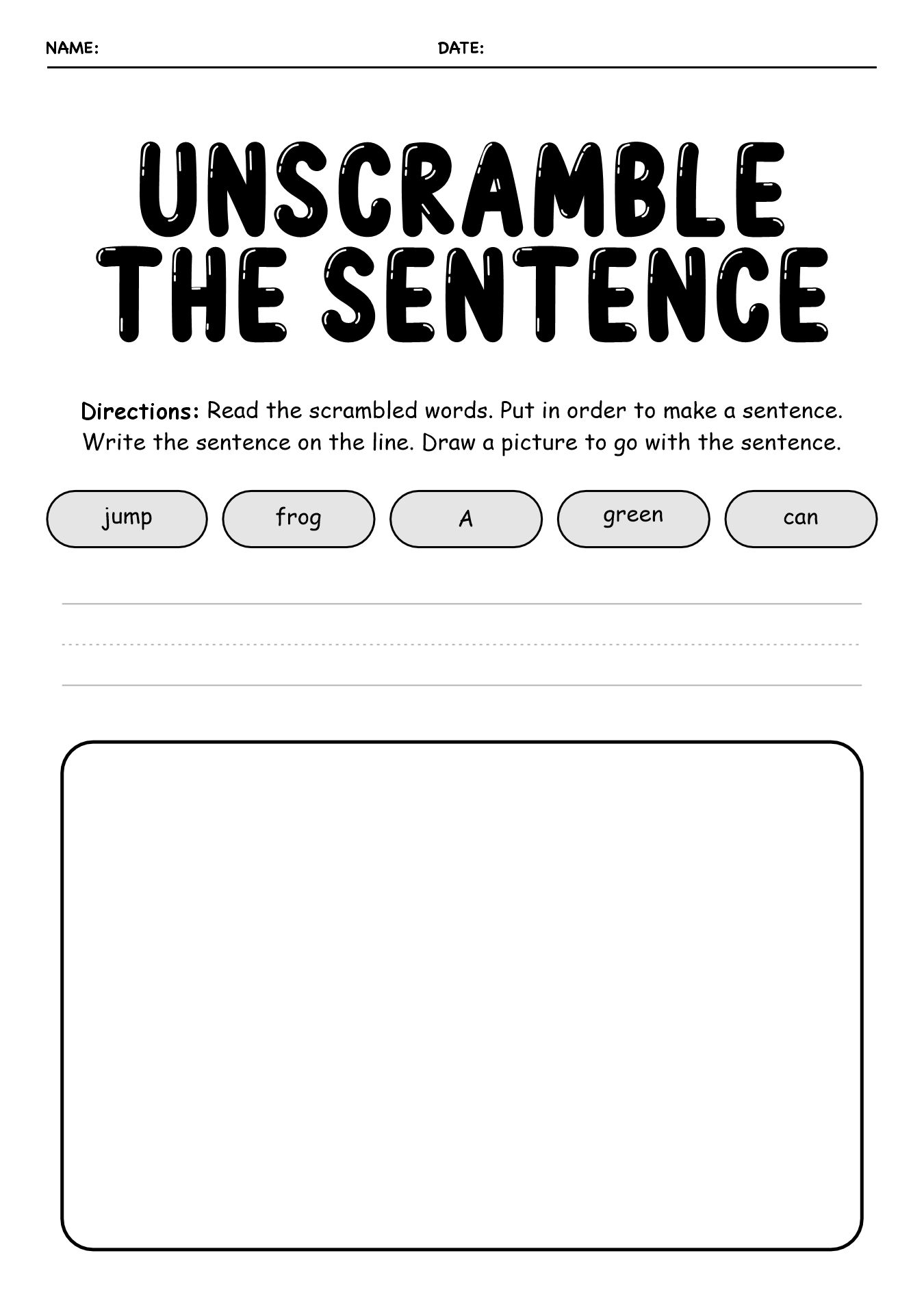 Sentence Building Worksheets for Kindergarten