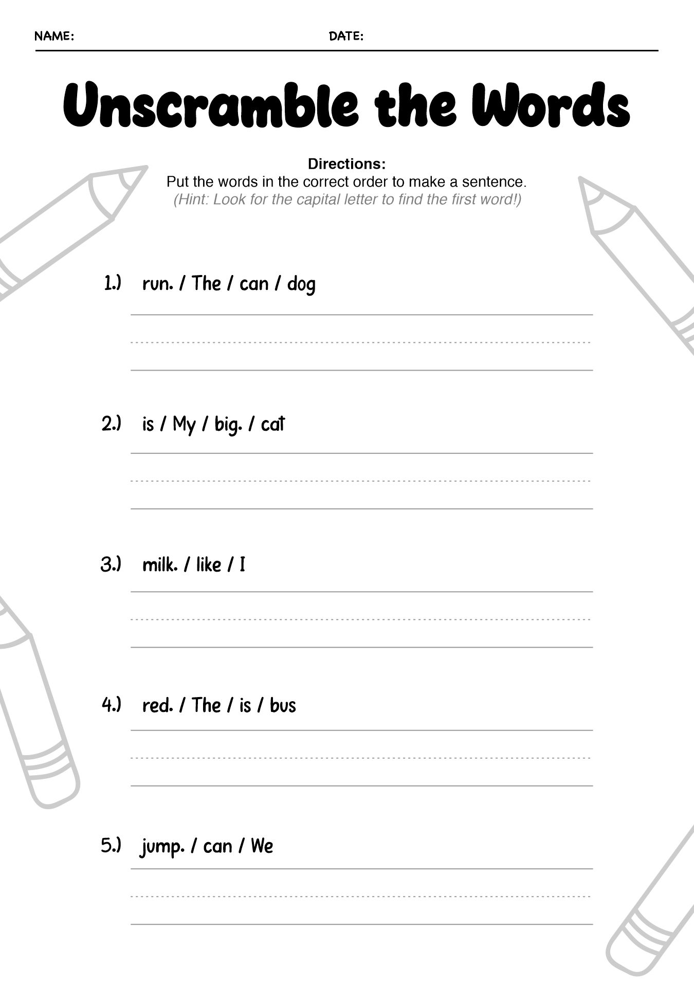 Simple Sentence Structure Worksheets for Kindergarten