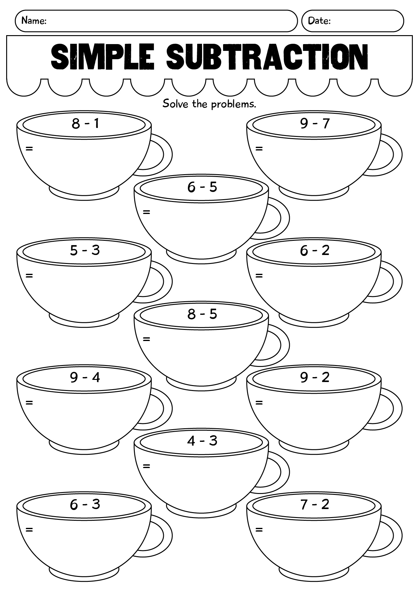 Simple Subtraction For Preschool Worksheet