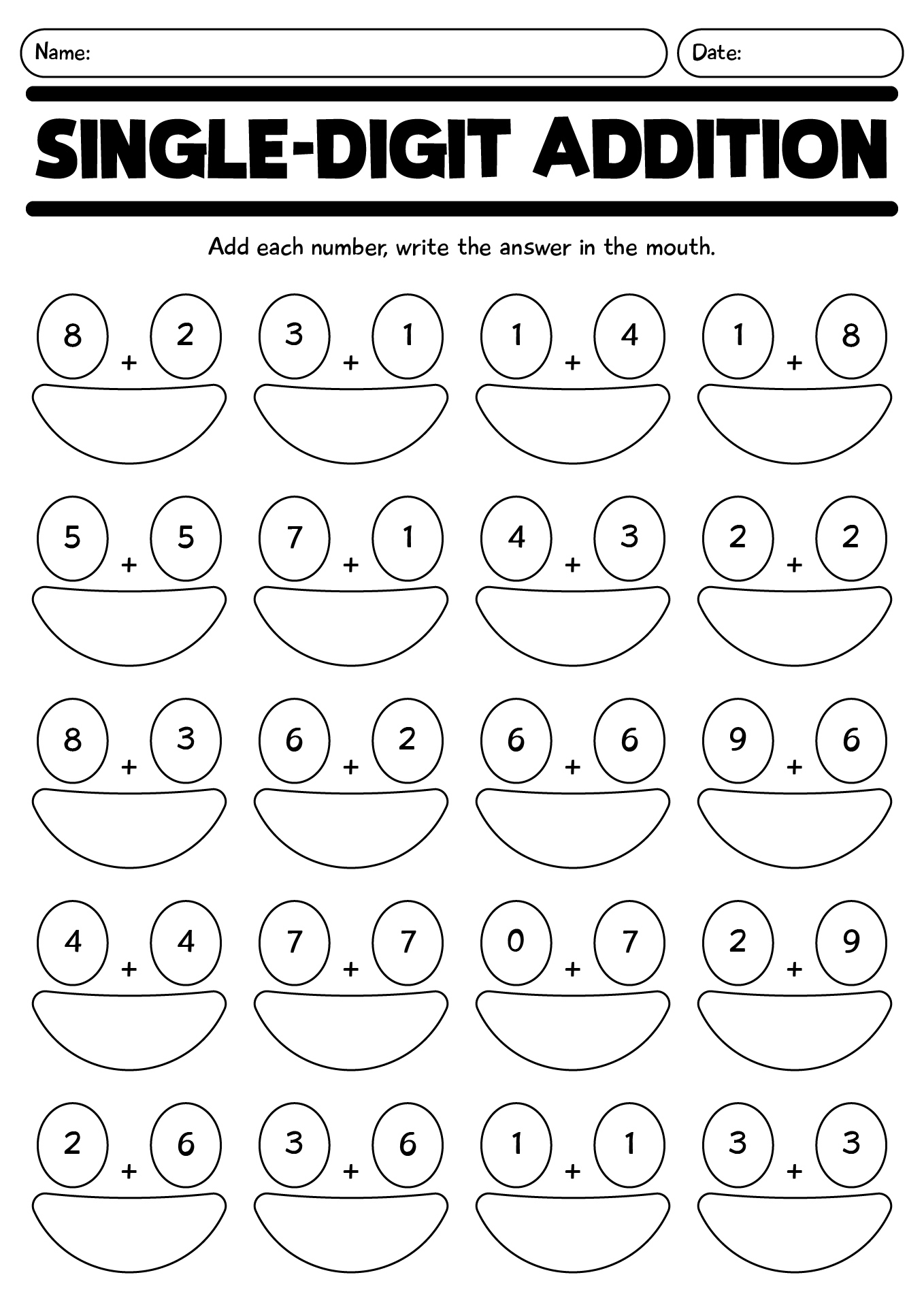Single-Digit Addition Worksheet