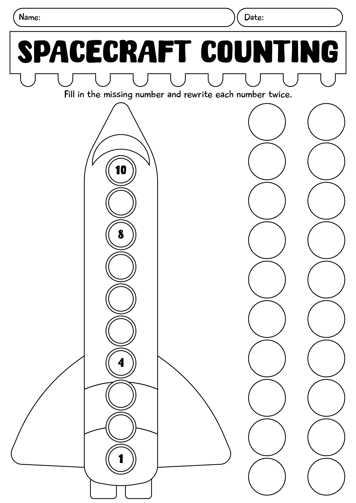 Spacecraft Counting Worksheet