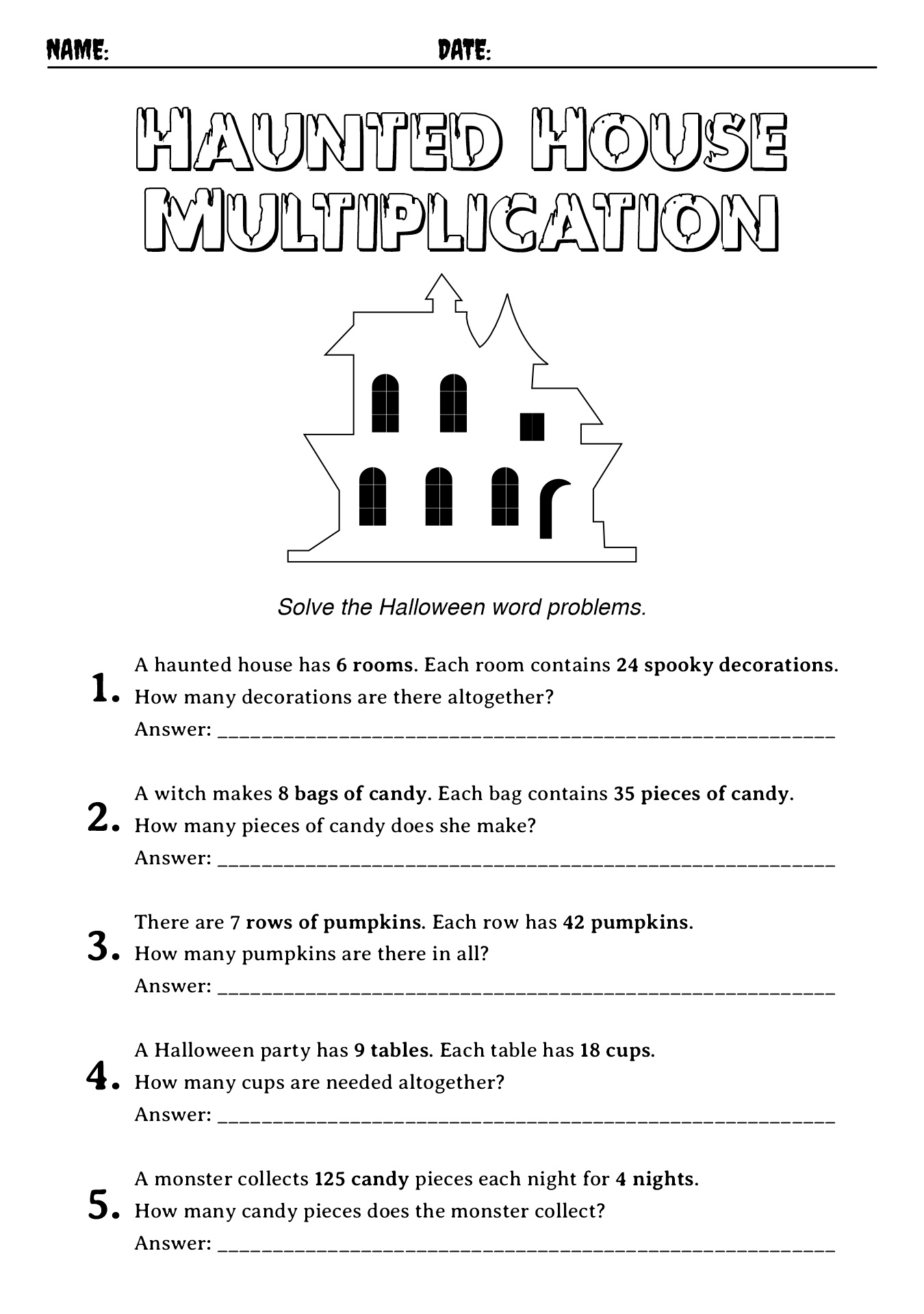 Spooky Halloween Multiplication Worksheets Grade 4