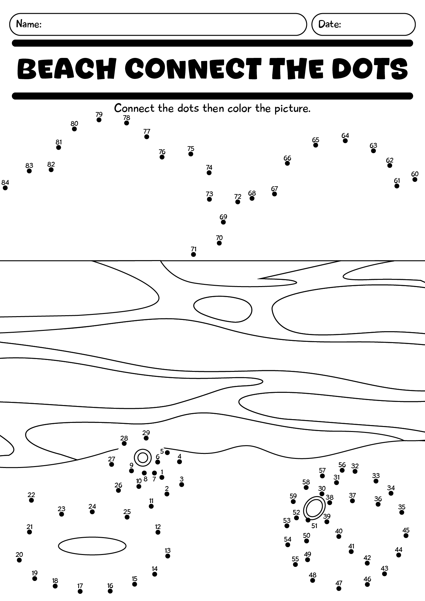 Summer Beach Connect The Dots Worksheet