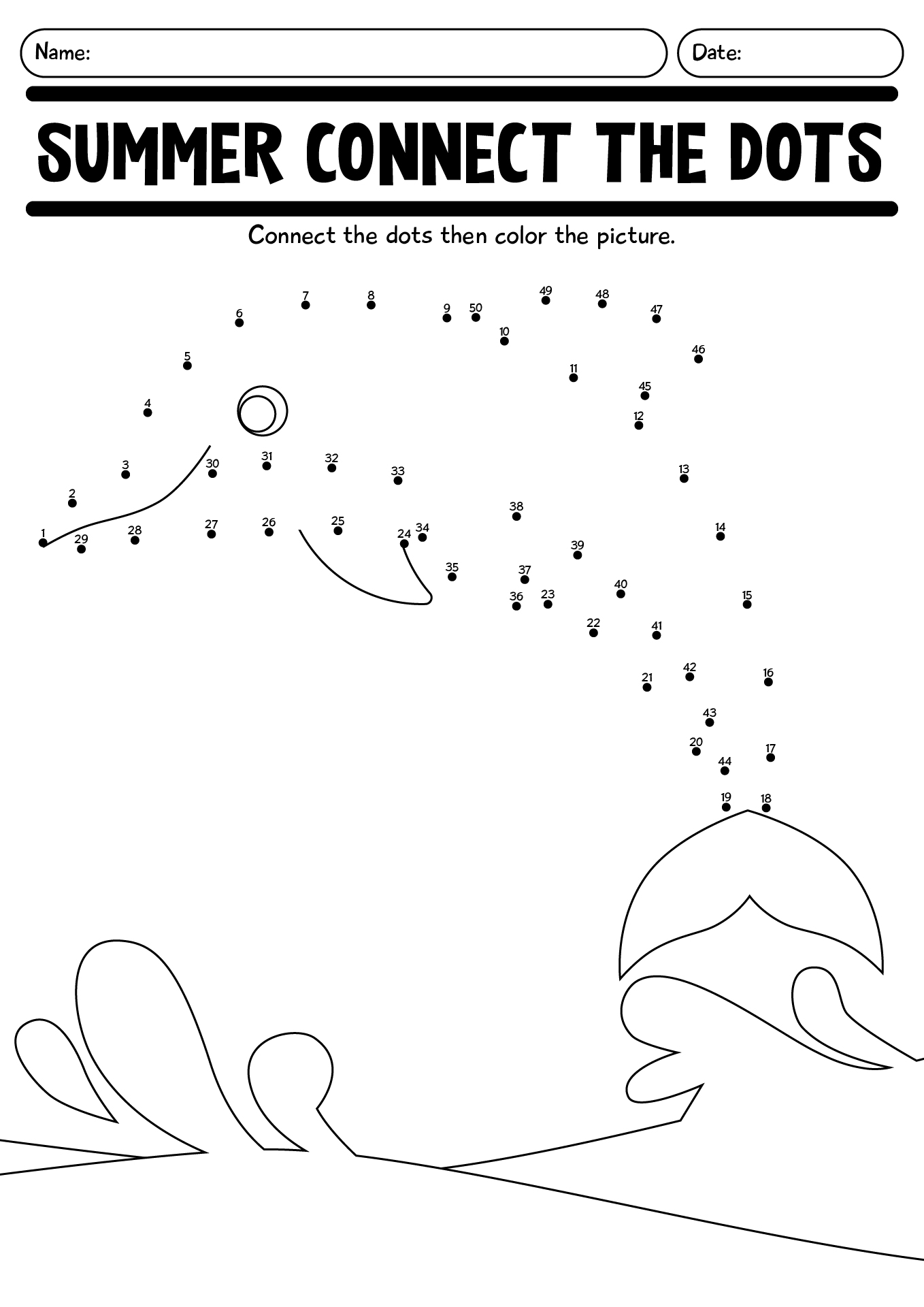 Summer Connect The Dots Worksheet For Kids