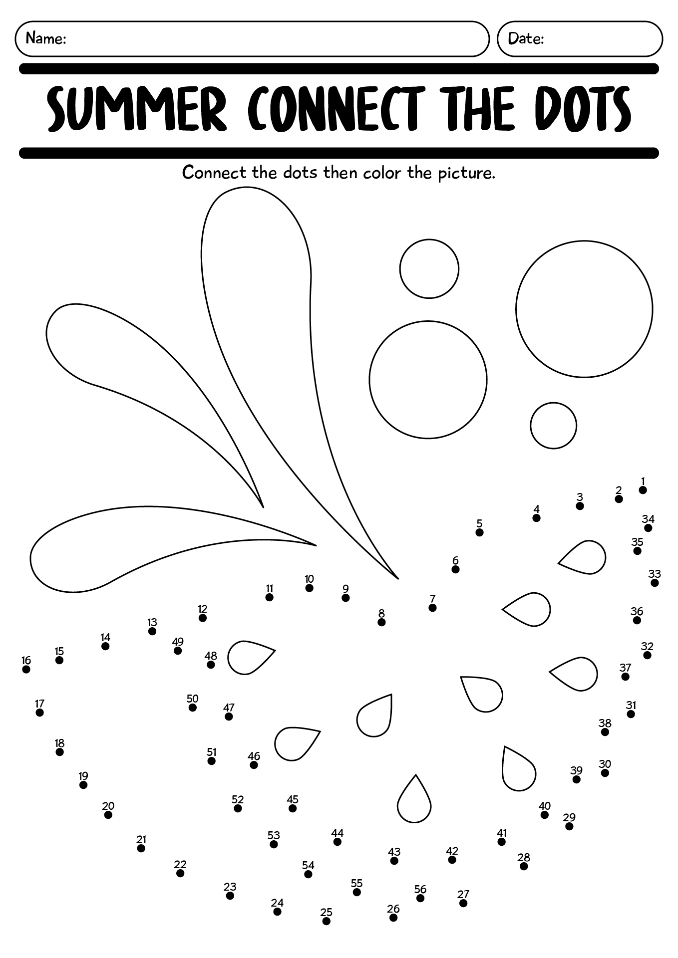 Summer Connect The Dots Worksheet Printable