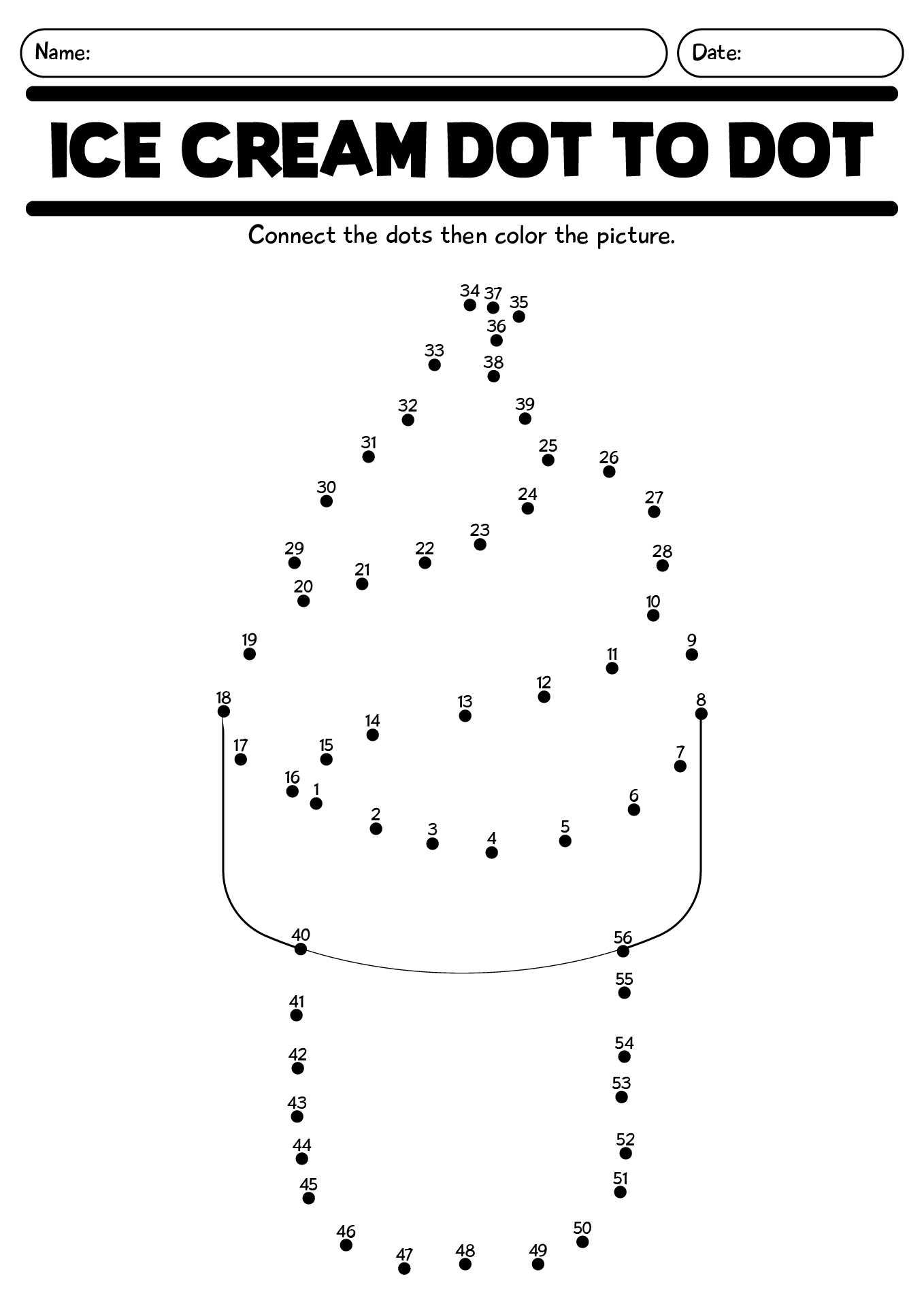 Summer Ice Cream Dot To Dot Worksheet