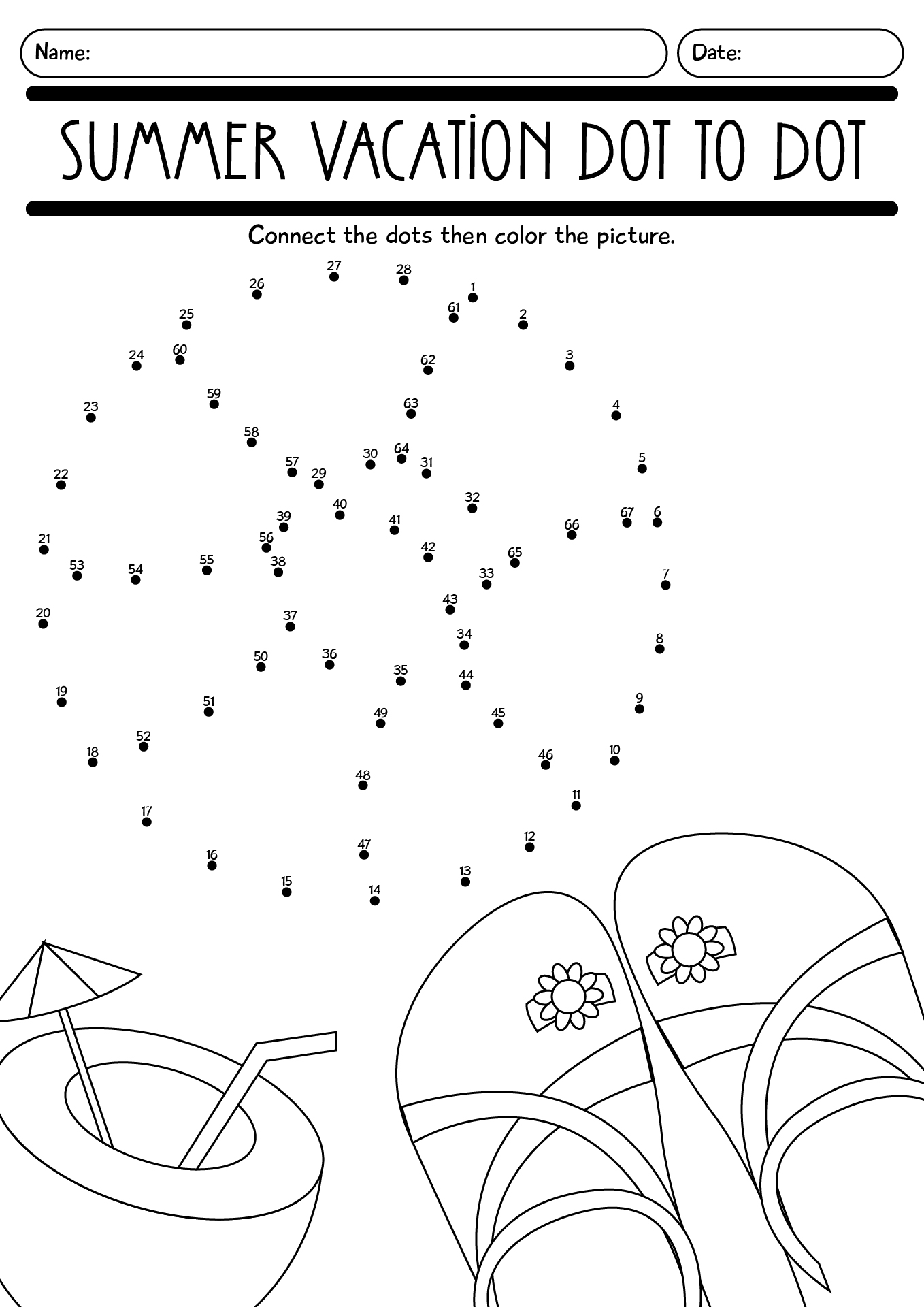 Summer Vacation Dot To Dot Worksheet