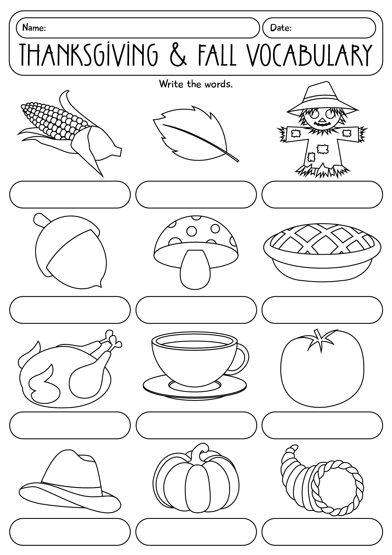 Thanksgiving And Fall Vocabulary Worksheet