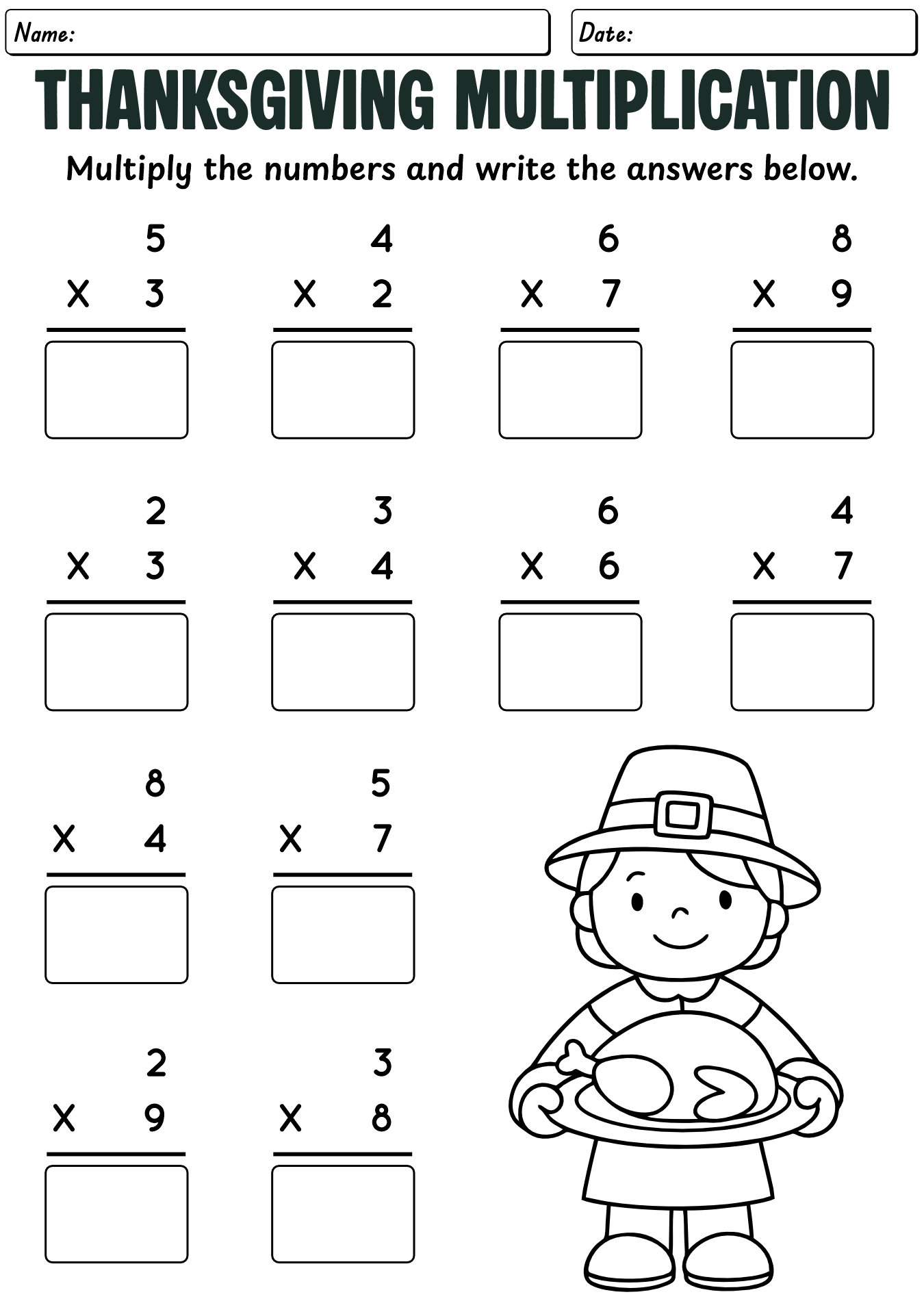 Thanksgiving Math Worksheet For Kindergarten