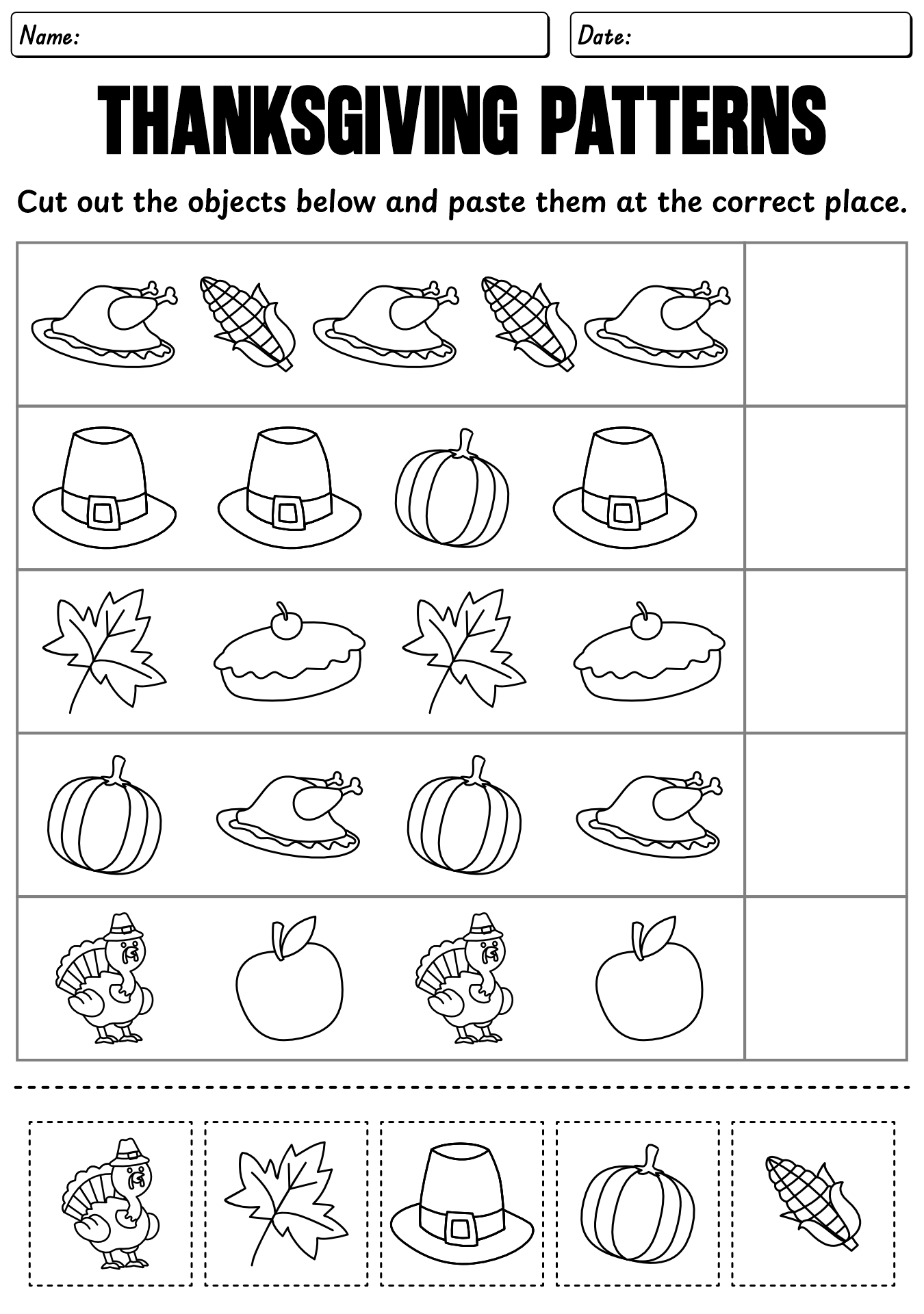 Thanksgiving Pattern Worksheet For Kids