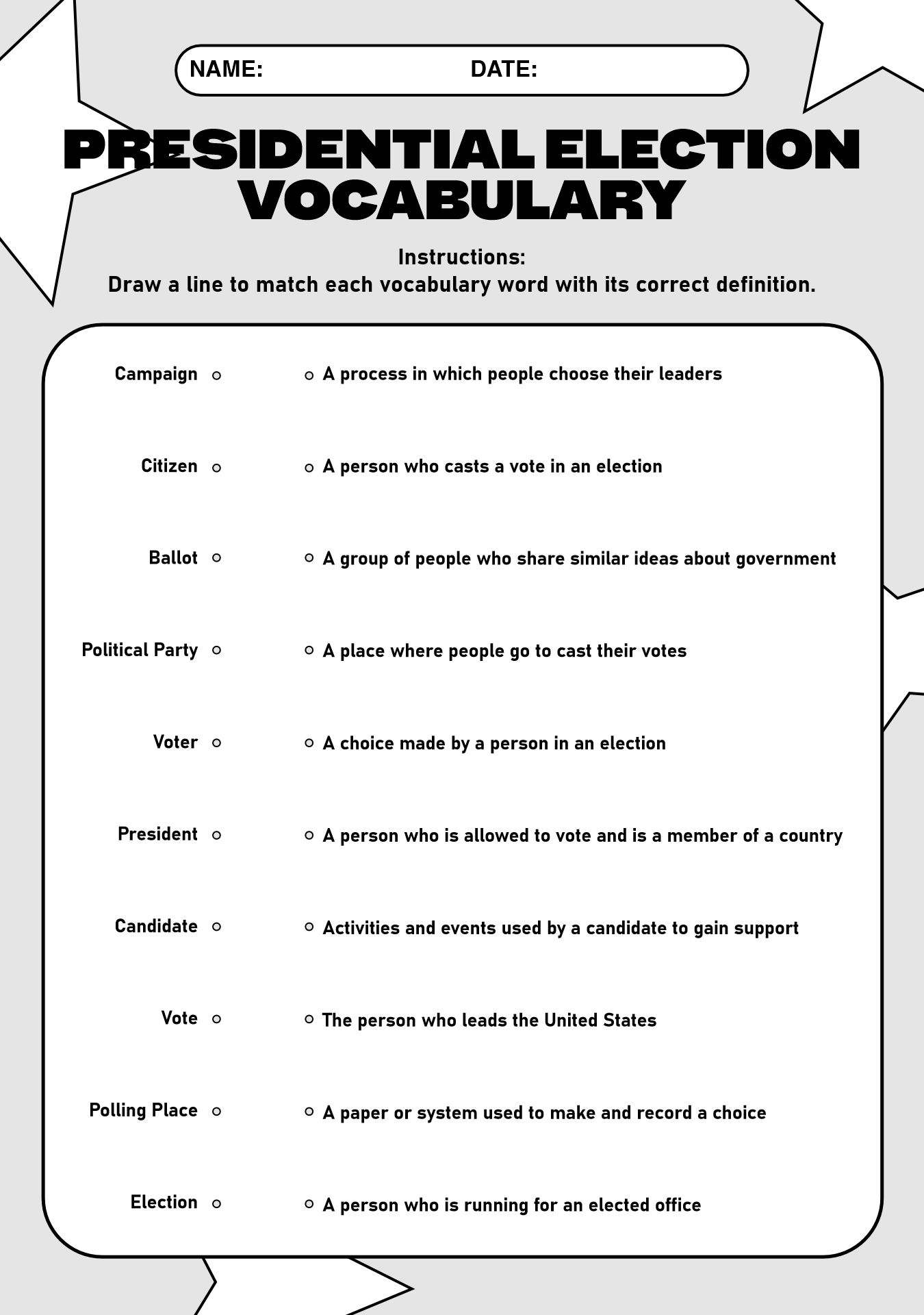 Third Grade Presidential Election Worksheet