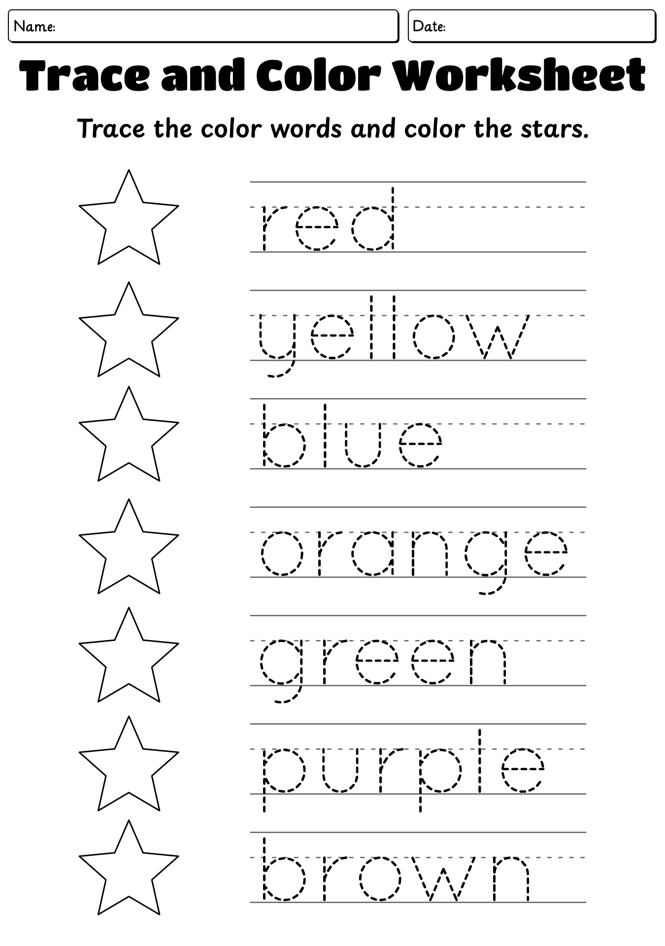 Trace And Color Worksheet For Kids