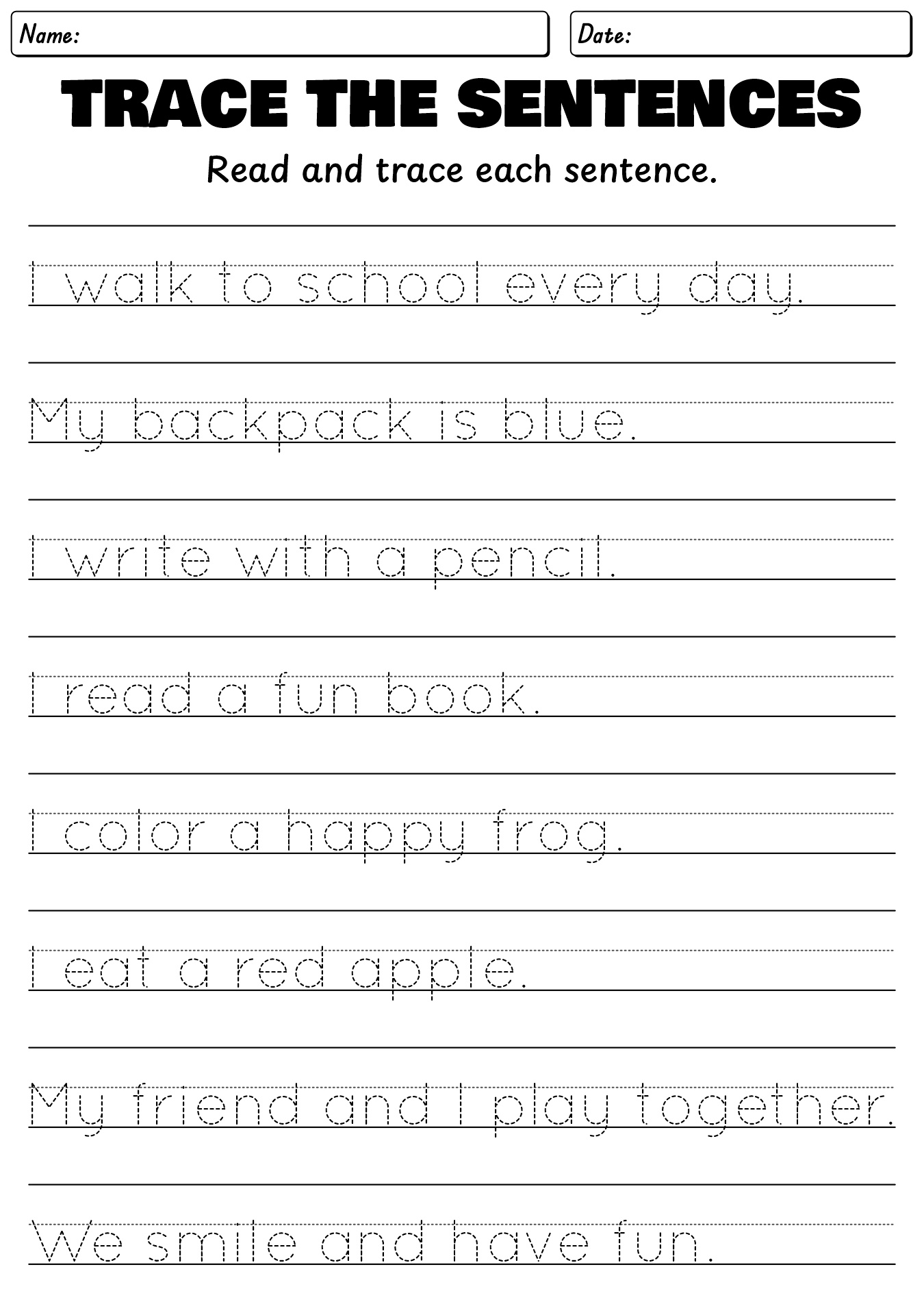 Trace The Sentences Worksheet For Kids
