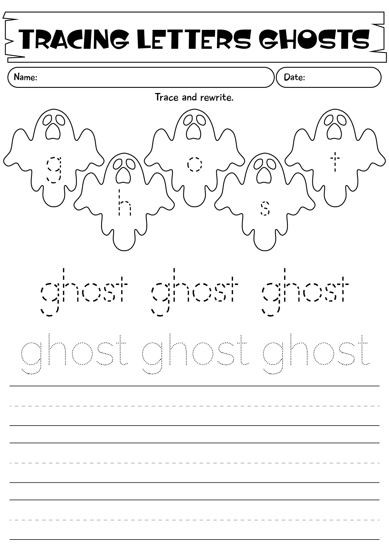Tracing Letters Ghosts Worksheet