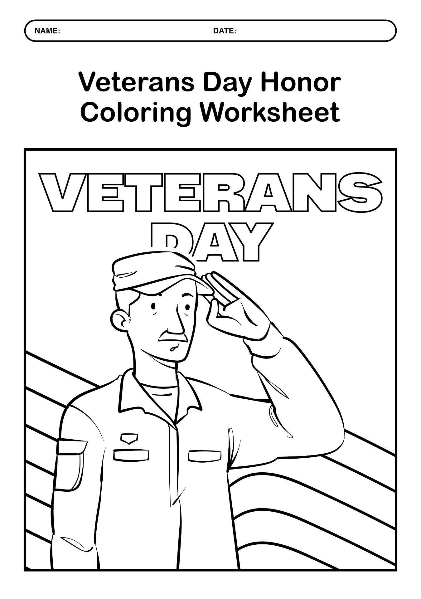 Veterans Day Honor Worksheet Activities for Kids