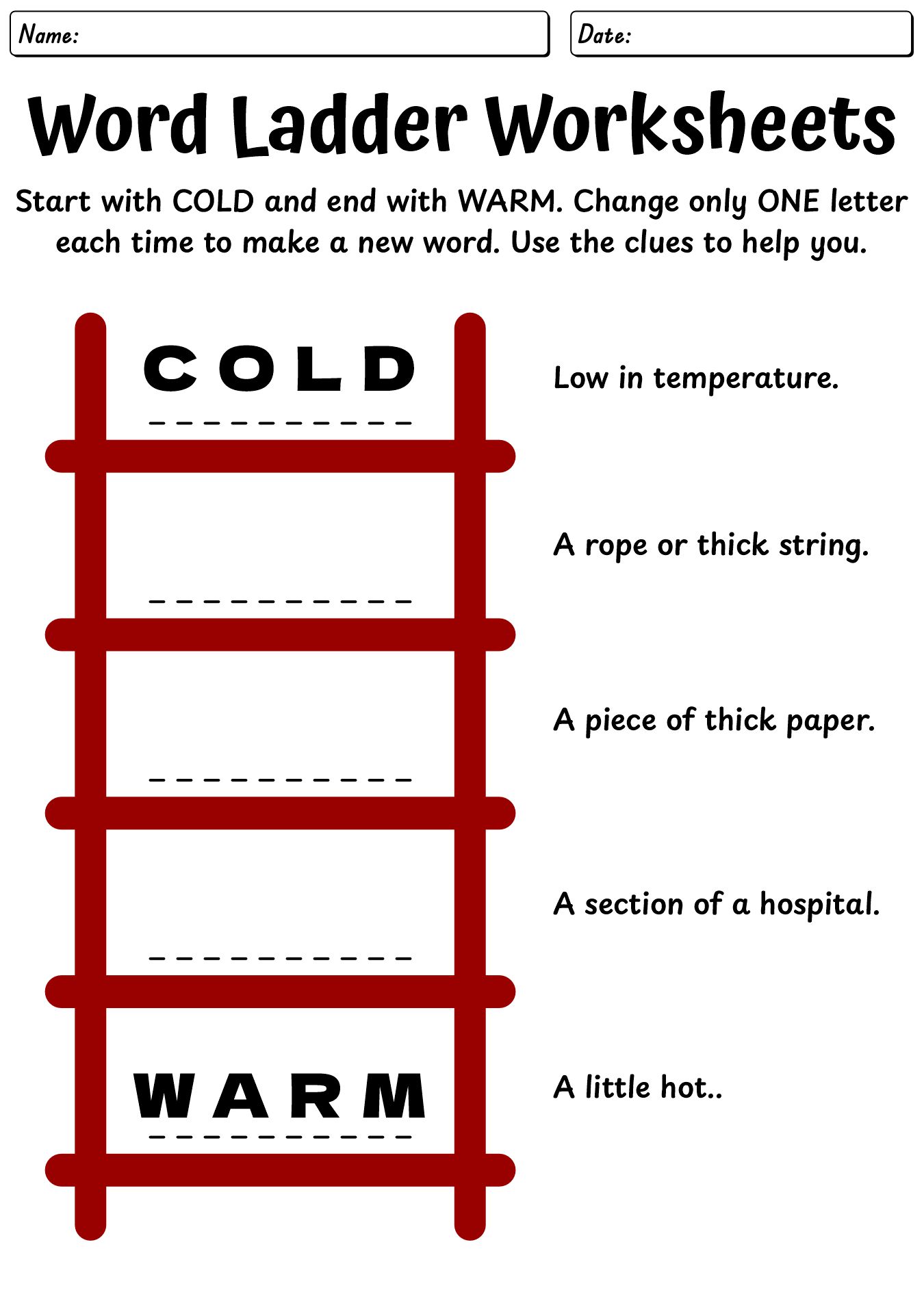 Vocabulary Building Word Ladder Worksheets