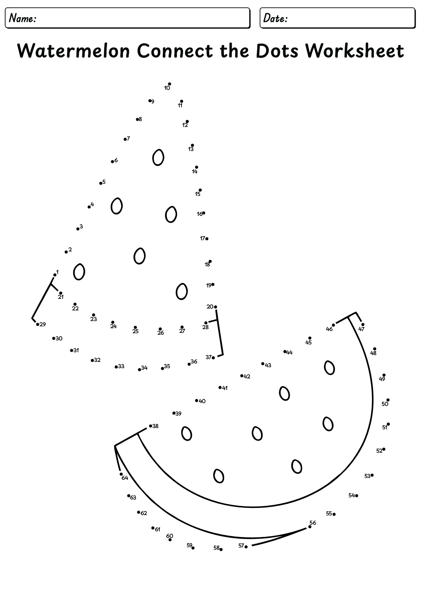 Watermelon Summer Dot To Dot Worksheet For Kids