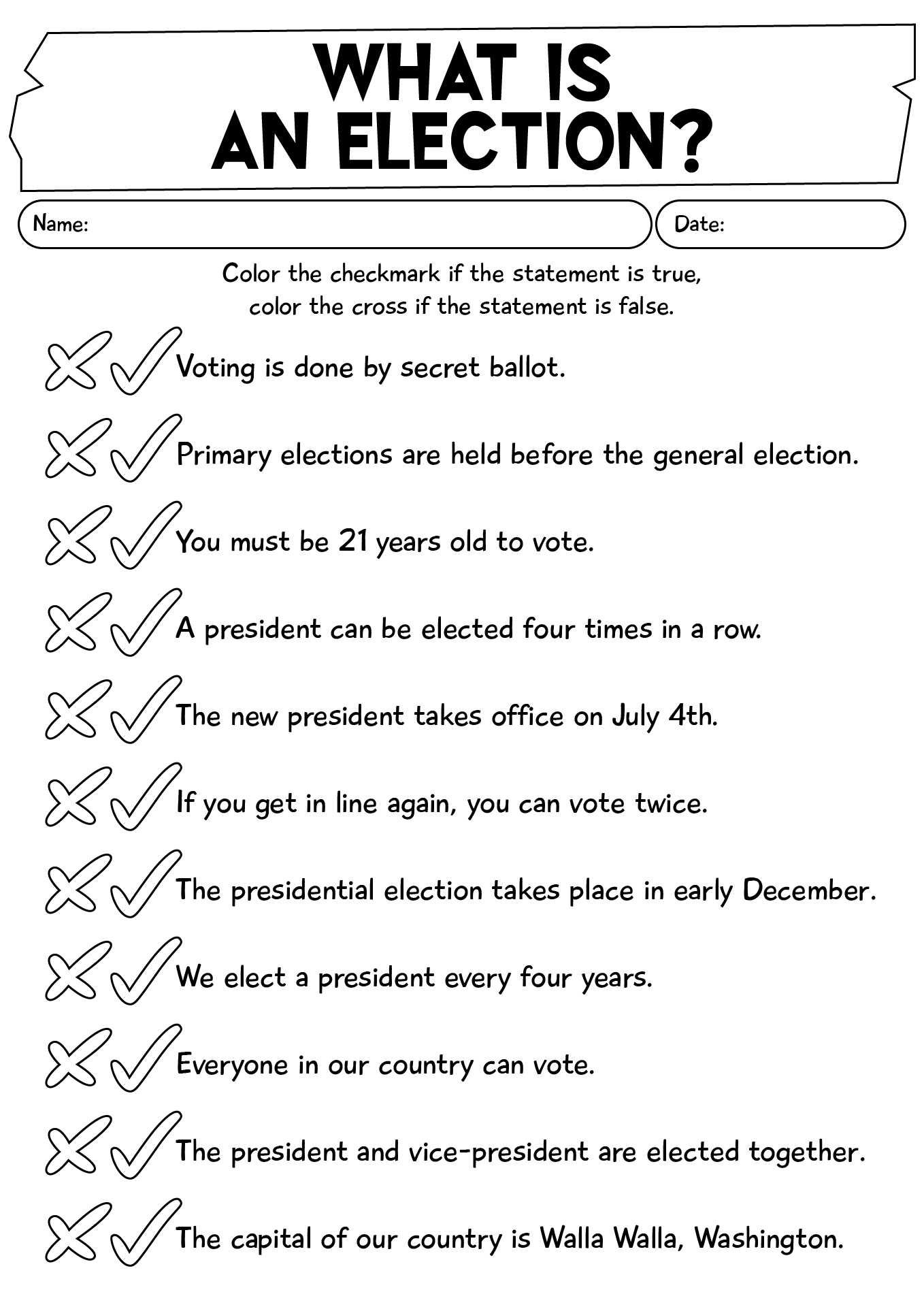 What Is An Election Worksheet For Elementary Students