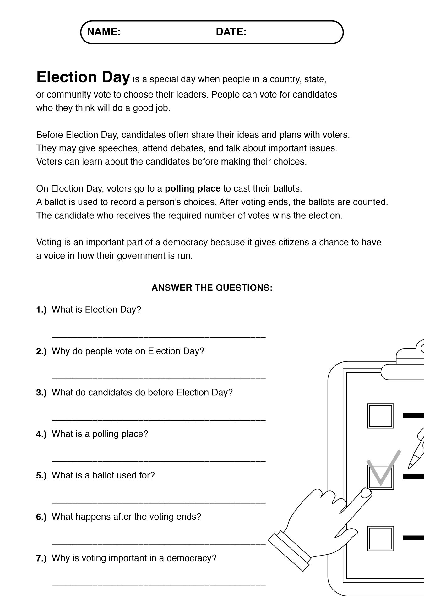 What is Election Day Worksheet for 4th Grade