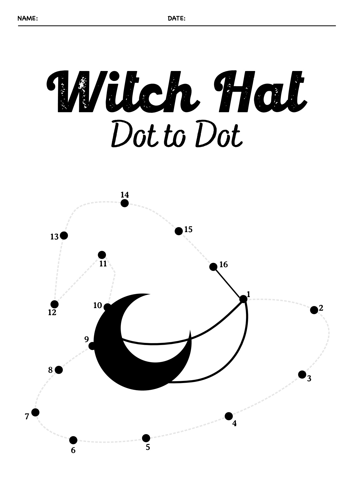 Witch Hat Dot to Dot Printable for Early Learners