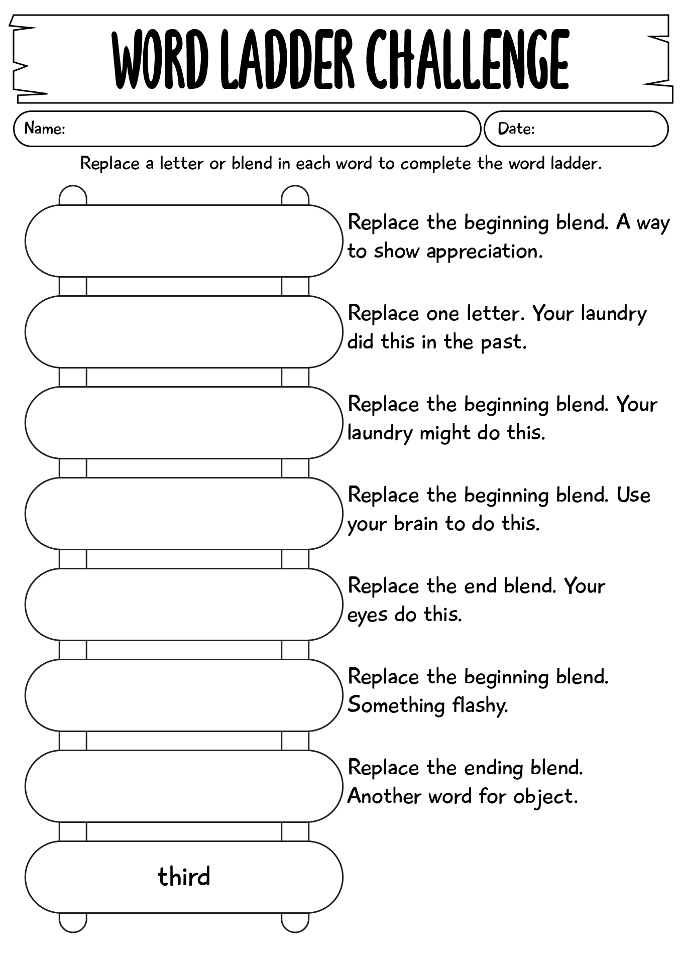 Word Ladder Challenge Worksheet