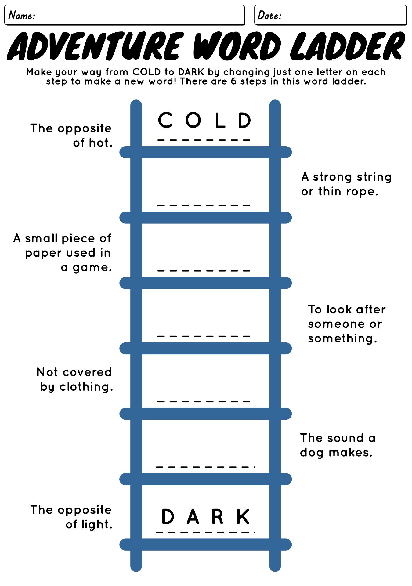 Word Ladder Challenge Worksheets