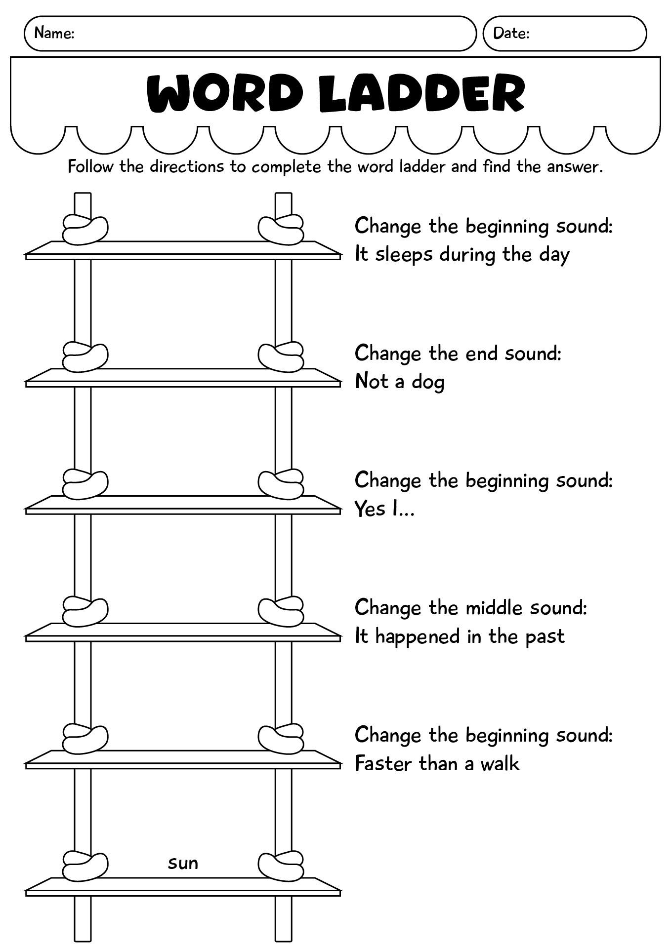 Word Ladder Fun Worksheet